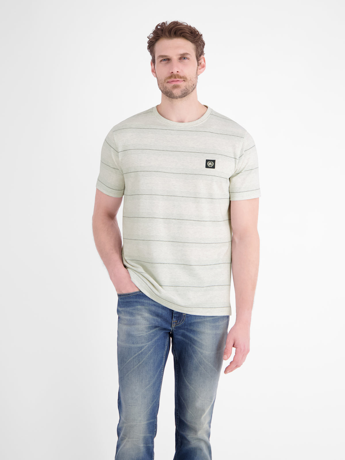 T-Shirt in Piquéqualität mit dezenten Querstreifen - T-Shirt Rundhals