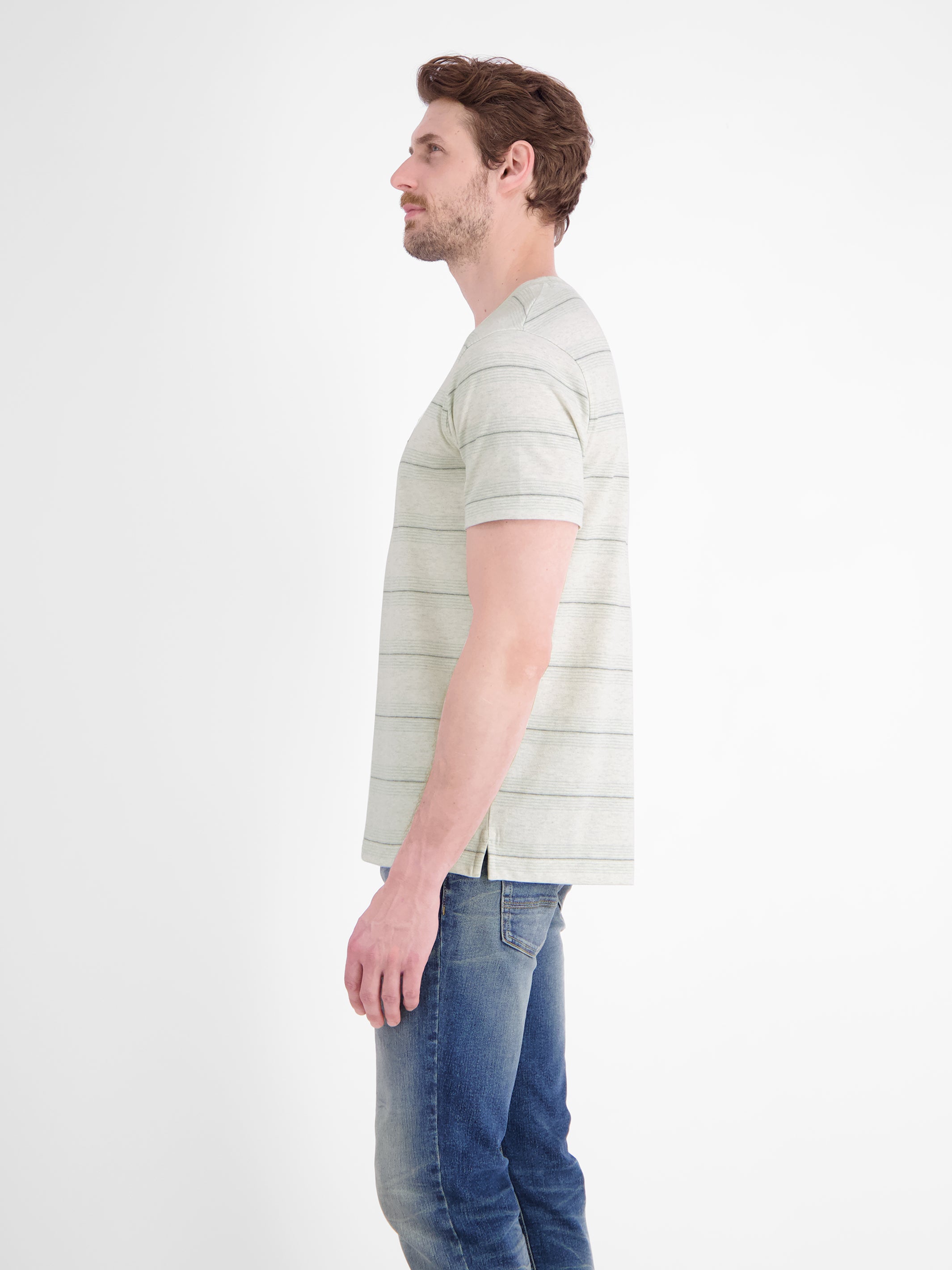 T-Shirt in Piquéqualität mit dezenten Querstreifen - T-Shirt Rundhals