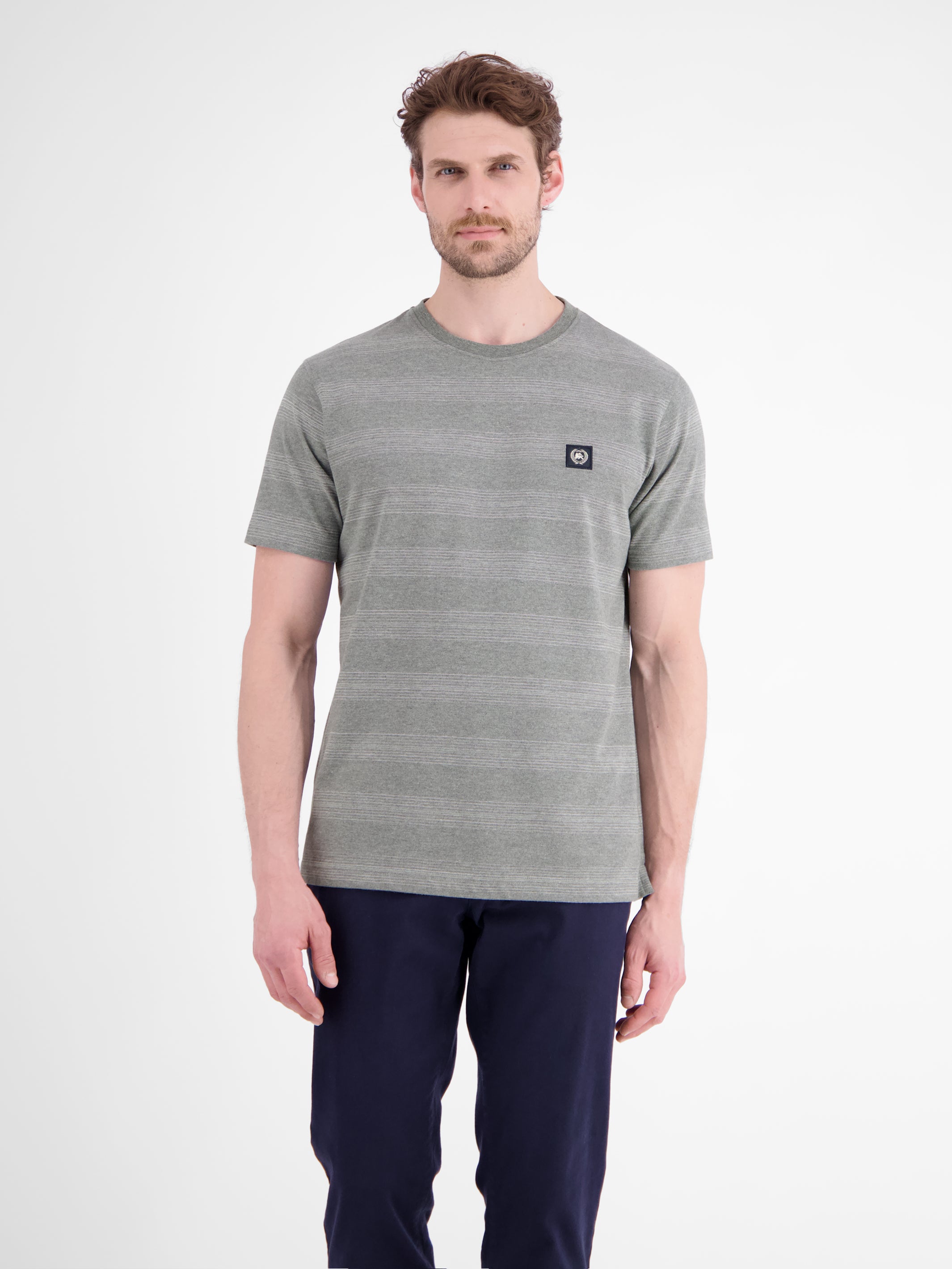 T-Shirt in Piquéqualität mit dezenten Querstreifen - T-Shirt Rundhals