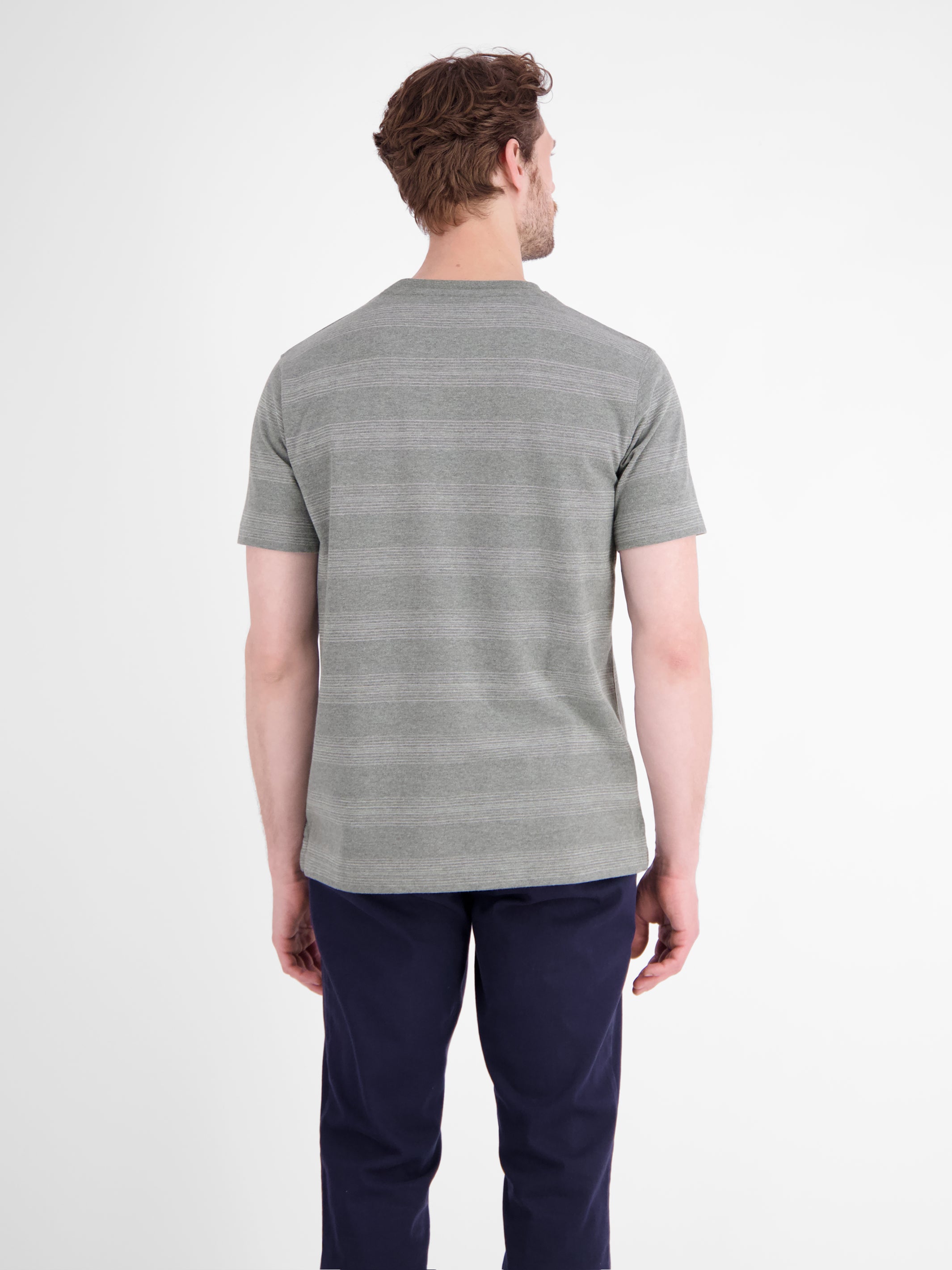 T-Shirt in Piquéqualität mit dezenten Querstreifen - T-Shirt Rundhals