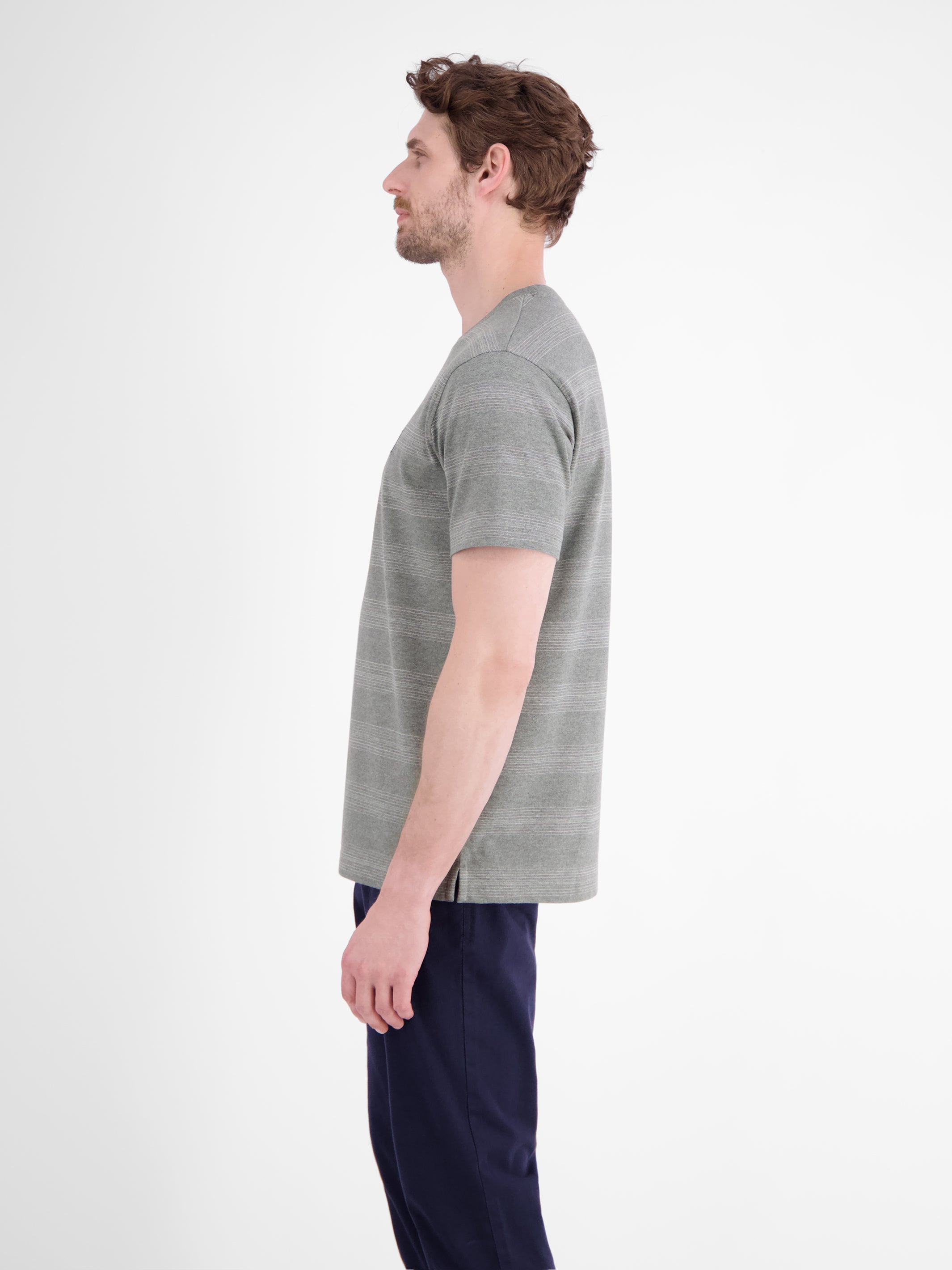 T-Shirt in Piquéqualität mit dezenten Querstreifen - T-Shirt Rundhals