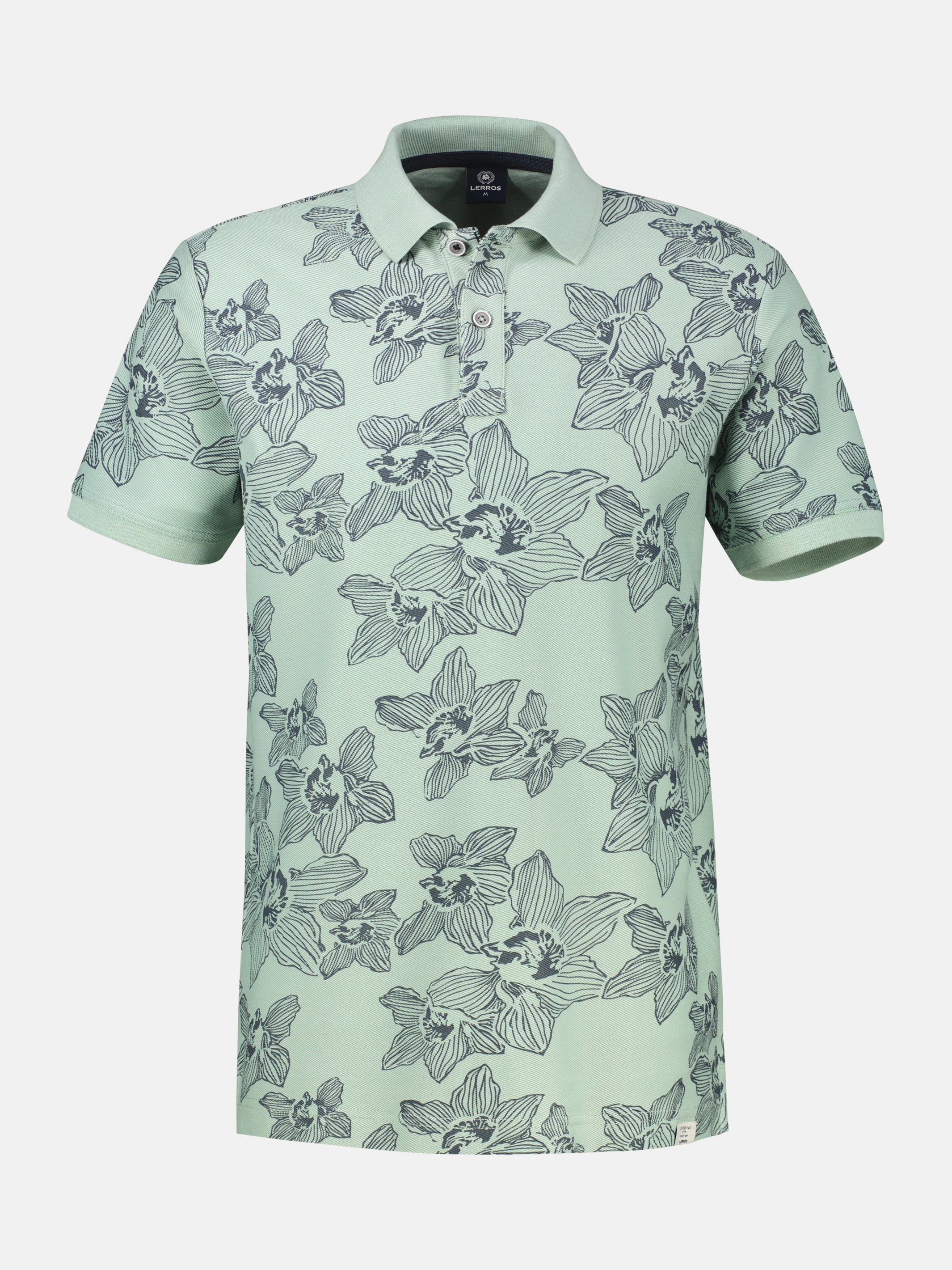 Poloshirt mit Print und Flachstrickkragen, große Größen - Polo Shirt Kurzarm