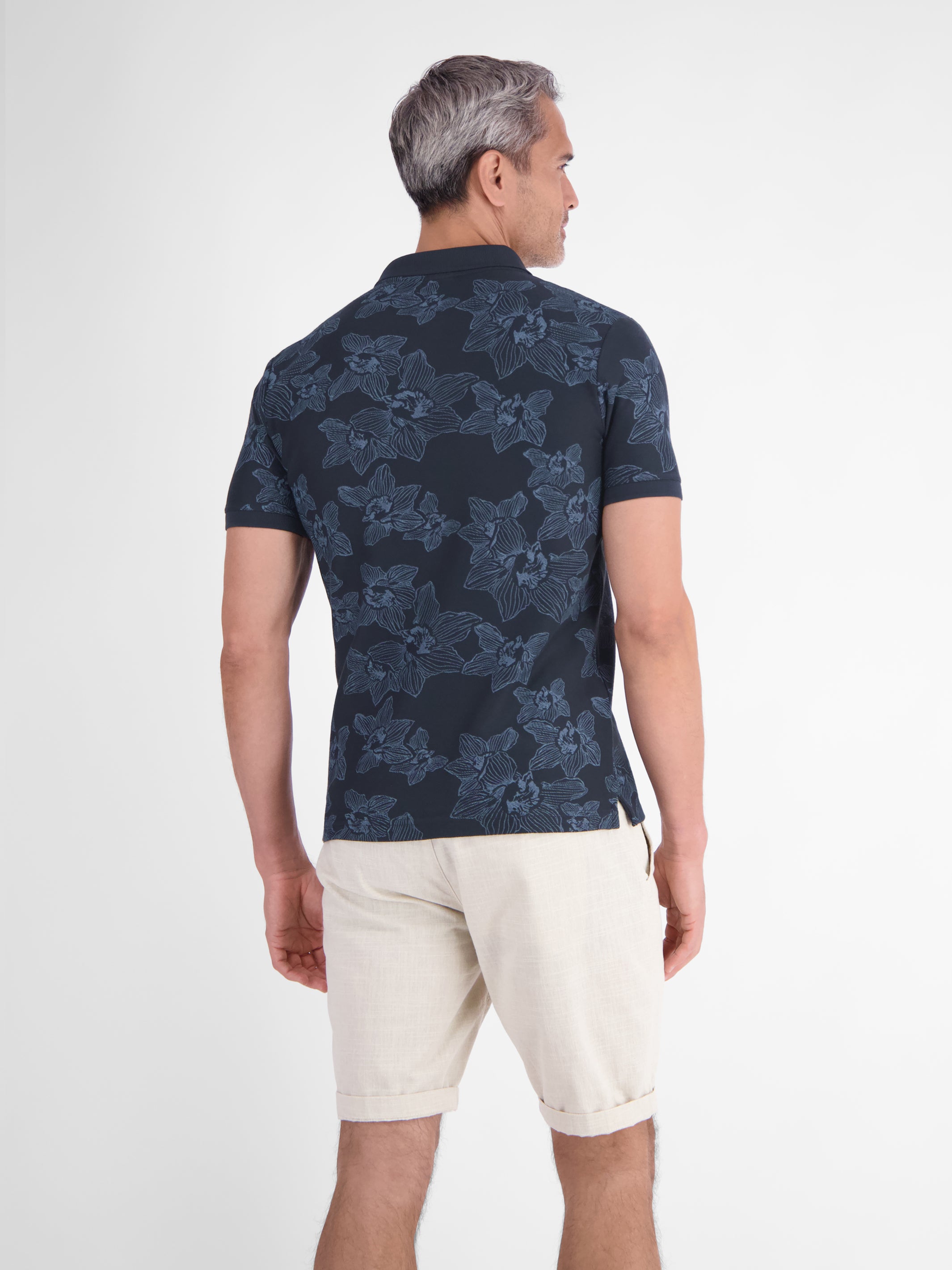Poloshirt mit floralem Allover-Print und Flachstrickkragen - Polo Shirt Kurzarm