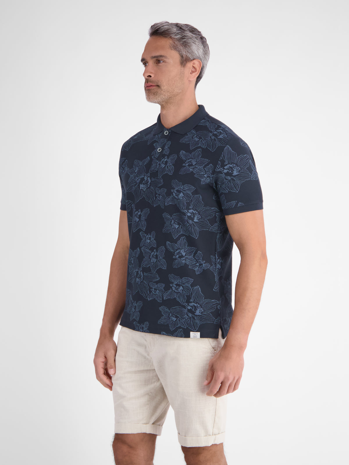 Poloshirt mit floralem Allover-Print und Flachstrickkragen - Polo Shirt Kurzarm