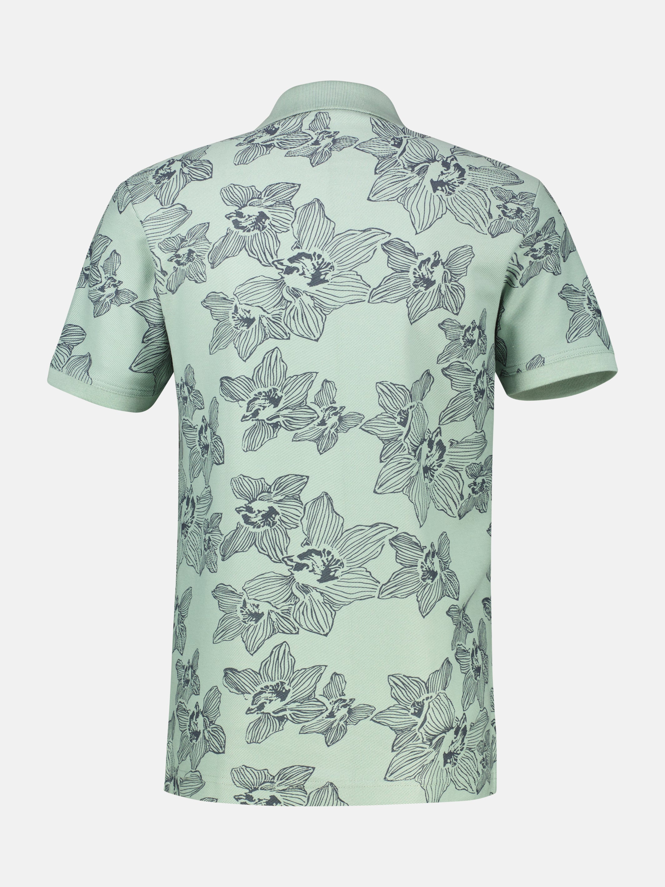 Poloshirt mit floralem Allover-Print und Flachstrickkragen - Polo Shirt Kurzarm