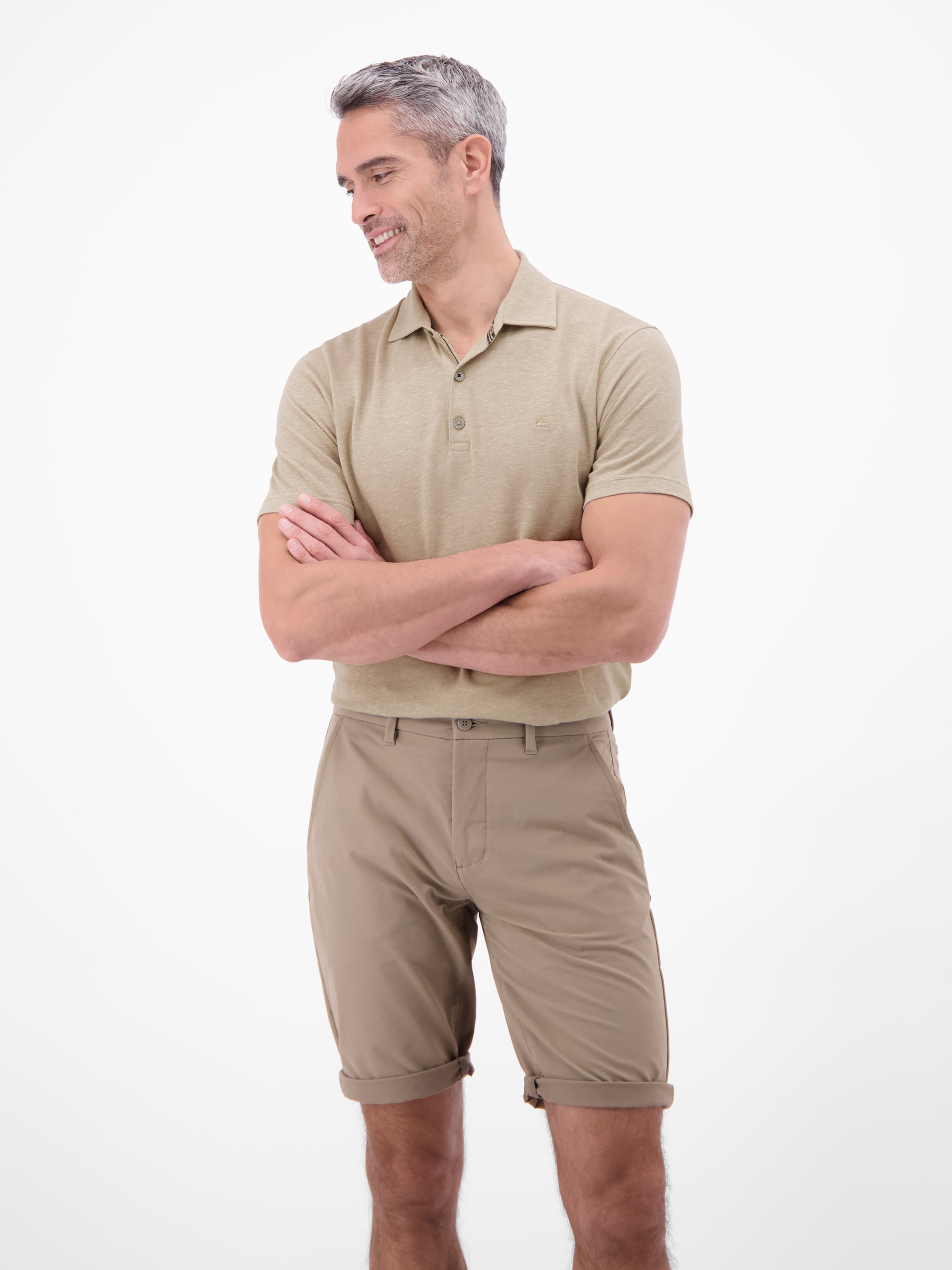 Poloshirt aus Baumwoll-Leinen-Mix in moderner 2-Tone-Optik - Polo Shirt Kurzarm