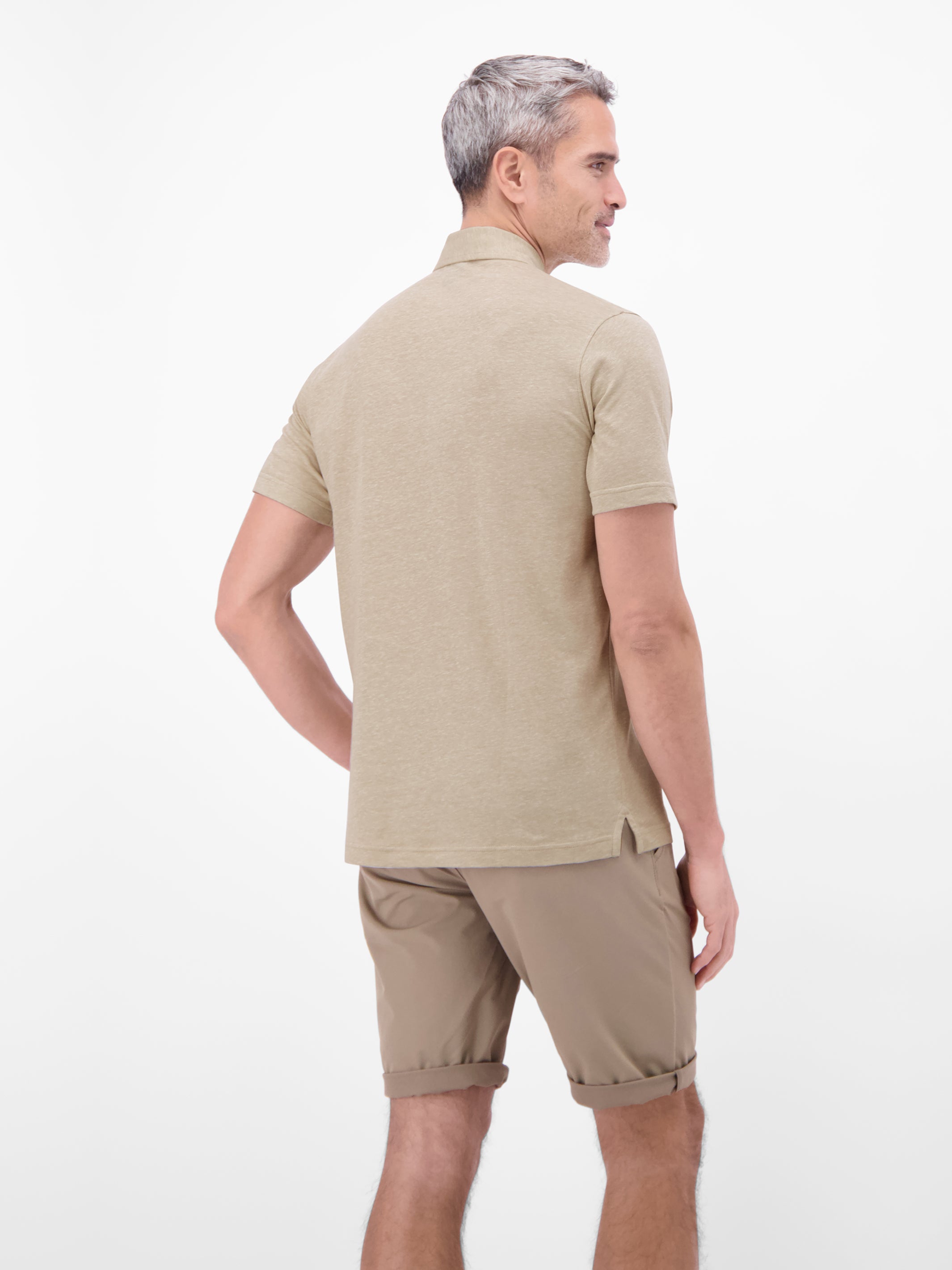 Poloshirt aus Baumwoll-Leinen-Mix in moderner 2-Tone-Optik - Polo Shirt Kurzarm