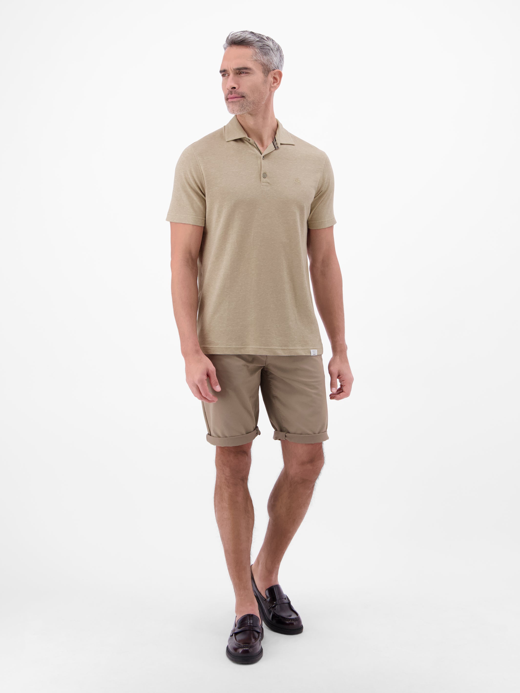 Poloshirt aus Baumwoll-Leinen-Mix in moderner 2-Tone-Optik - Polo Shirt Kurzarm