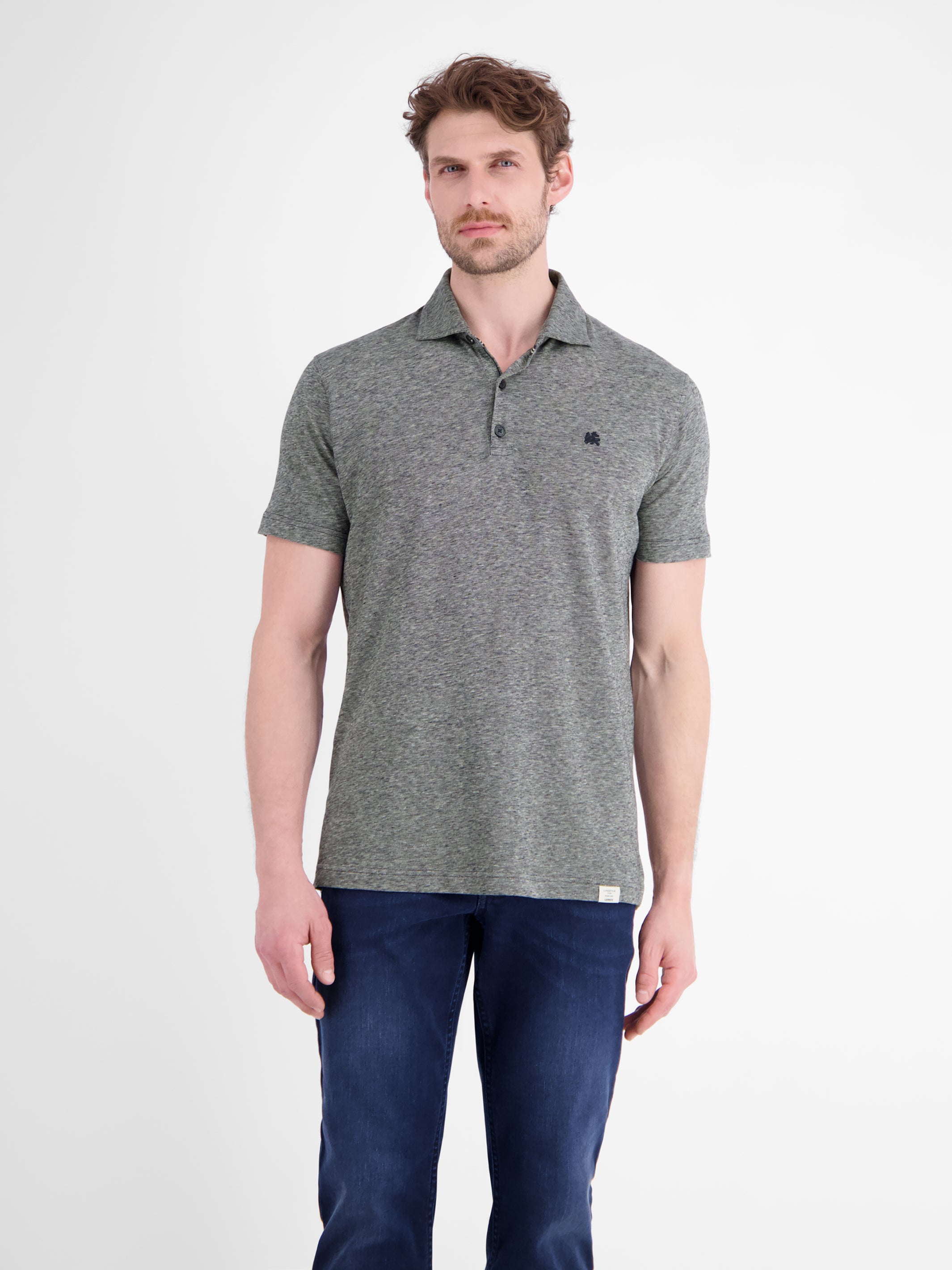 Poloshirt aus Baumwoll-Leinen-Mix in moderner 2-Tone-Optik - Polo Shirt Kurzarm