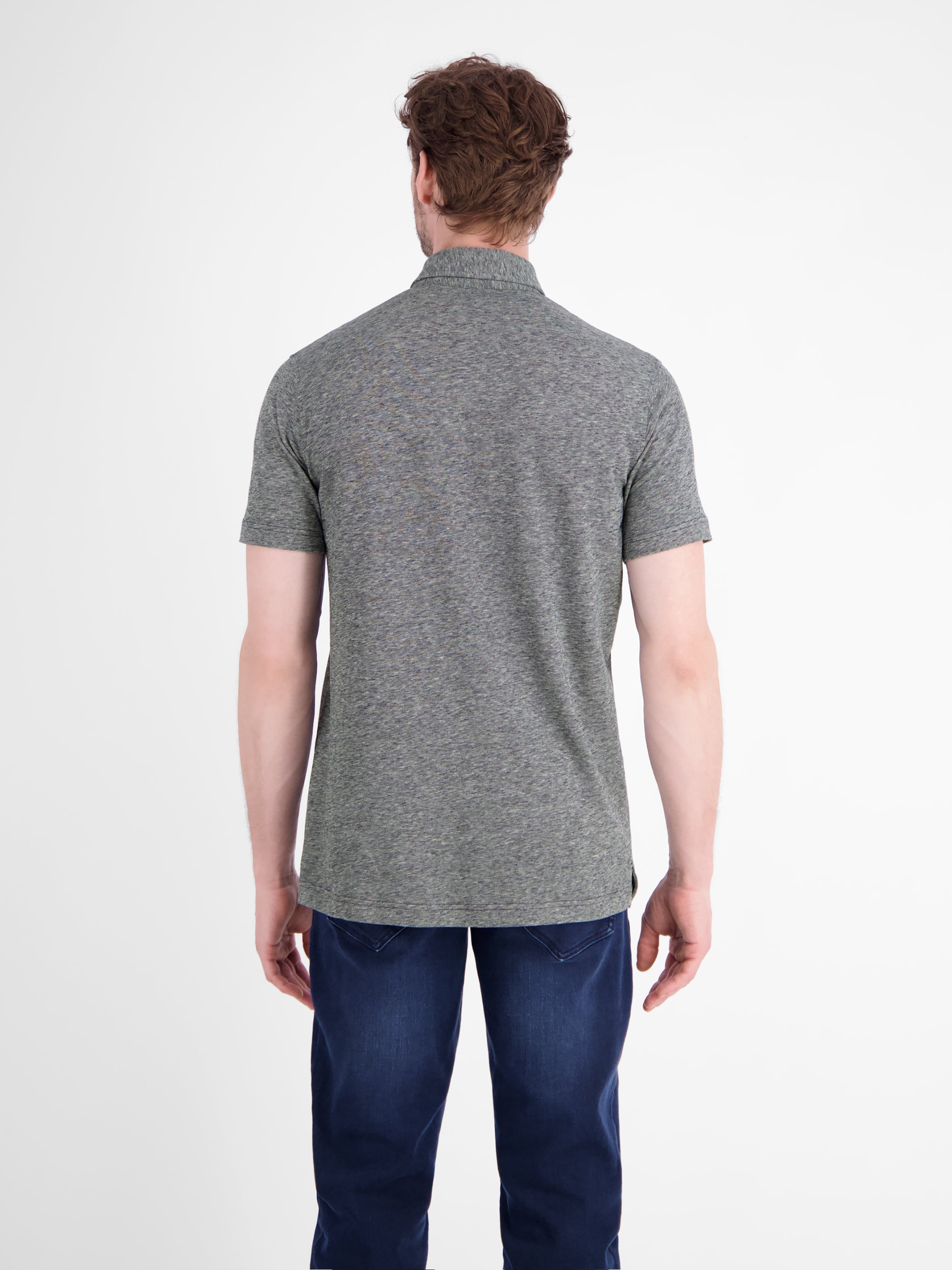 Poloshirt aus Baumwoll-Leinen-Mix in moderner 2-Tone-Optik - Polo Shirt Kurzarm