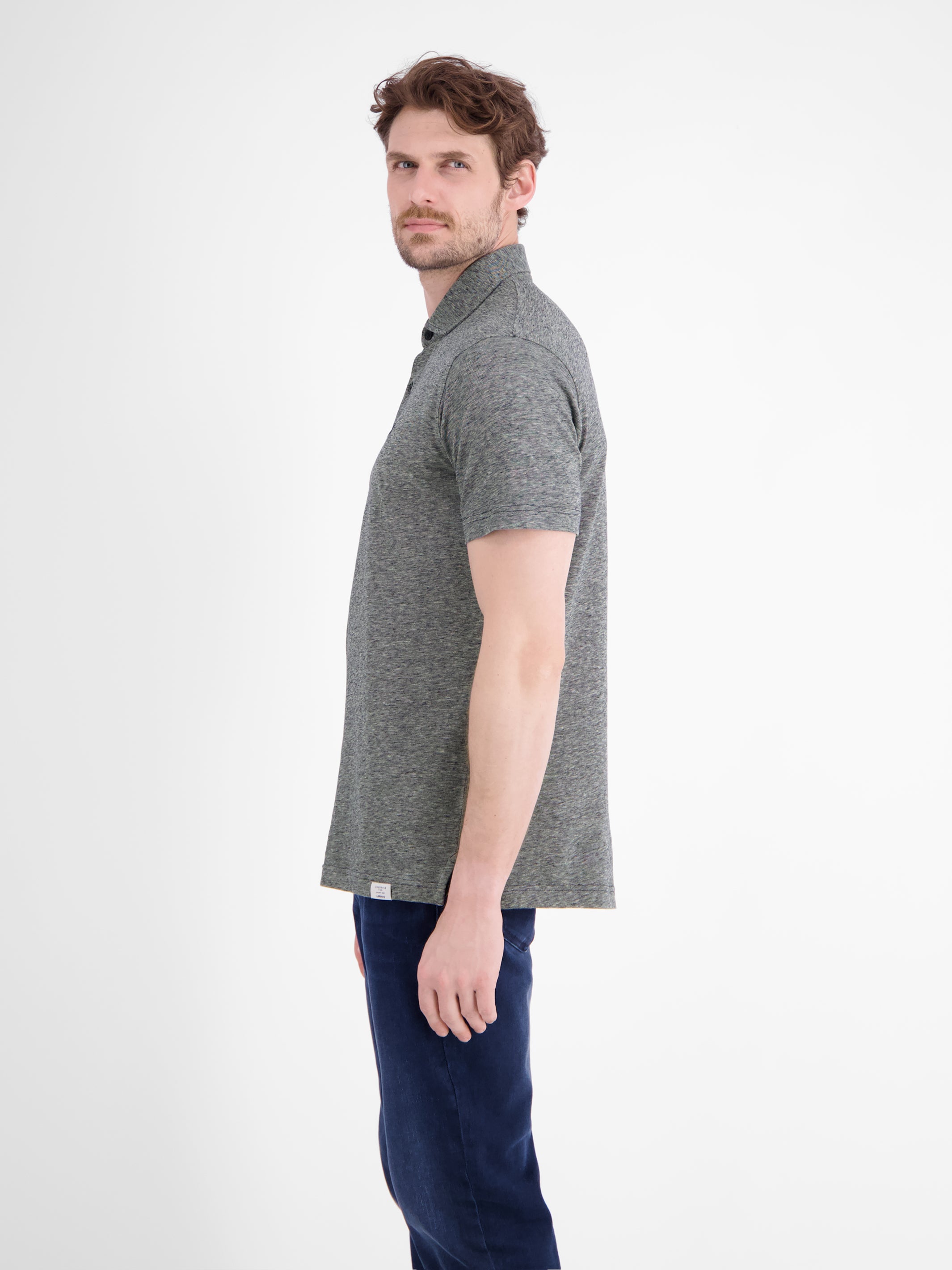 Poloshirt aus Baumwoll-Leinen-Mix in moderner 2-Tone-Optik - Polo Shirt Kurzarm