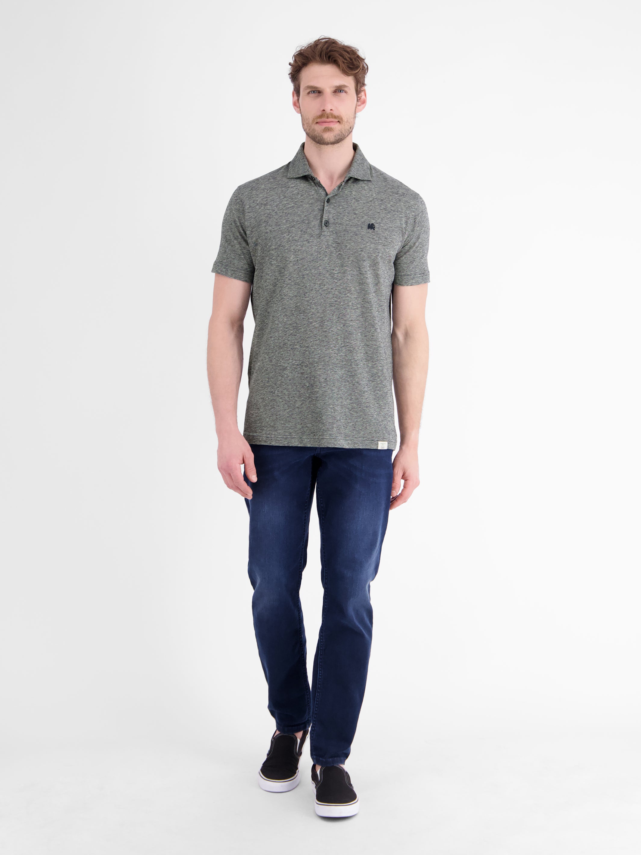 Poloshirt aus Baumwoll-Leinen-Mix in moderner 2-Tone-Optik - Polo Shirt Kurzarm