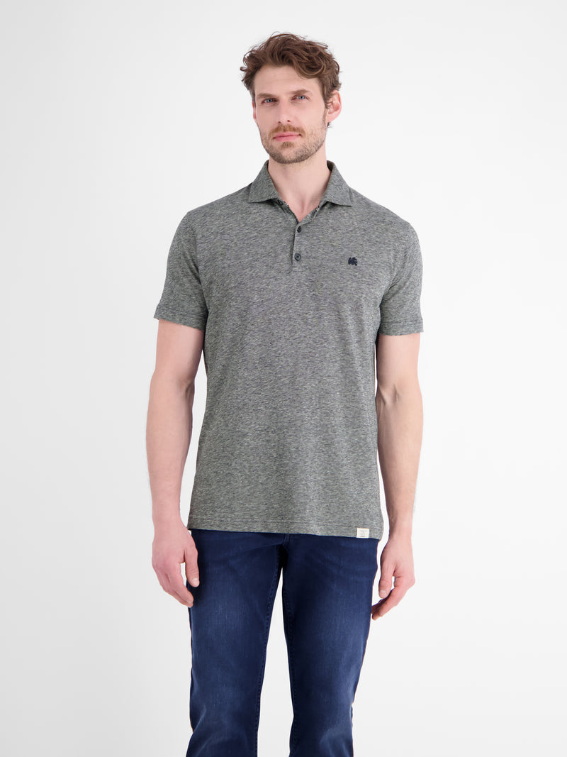 Poloshirt aus Baumwoll-Leinen-Mix in moderner 2-Tone-Optik - Polo Shirt Kurzarm