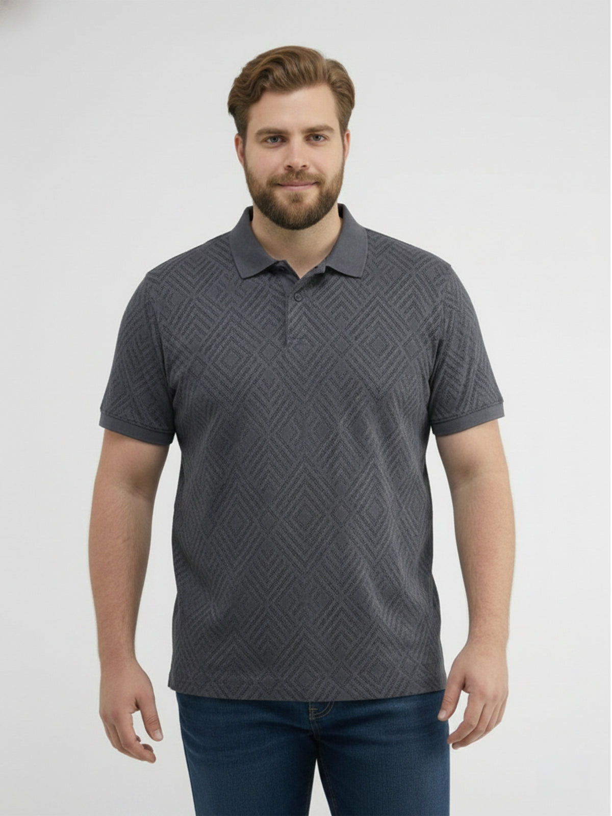 Poloshirt, sportlich gemustert in 2-Tone-Optik, große Größen - Polo Shirt Kurzarm