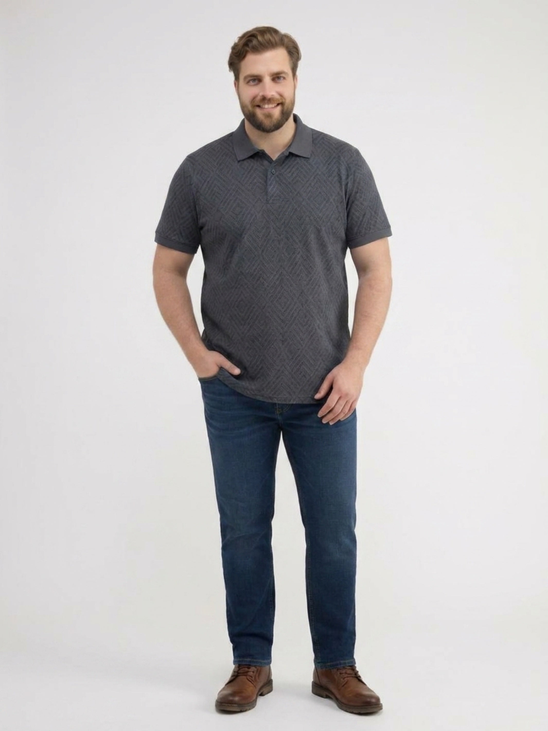 Poloshirt, sportlich gemustert in 2-Tone-Optik, große Größen - Polo Shirt Kurzarm