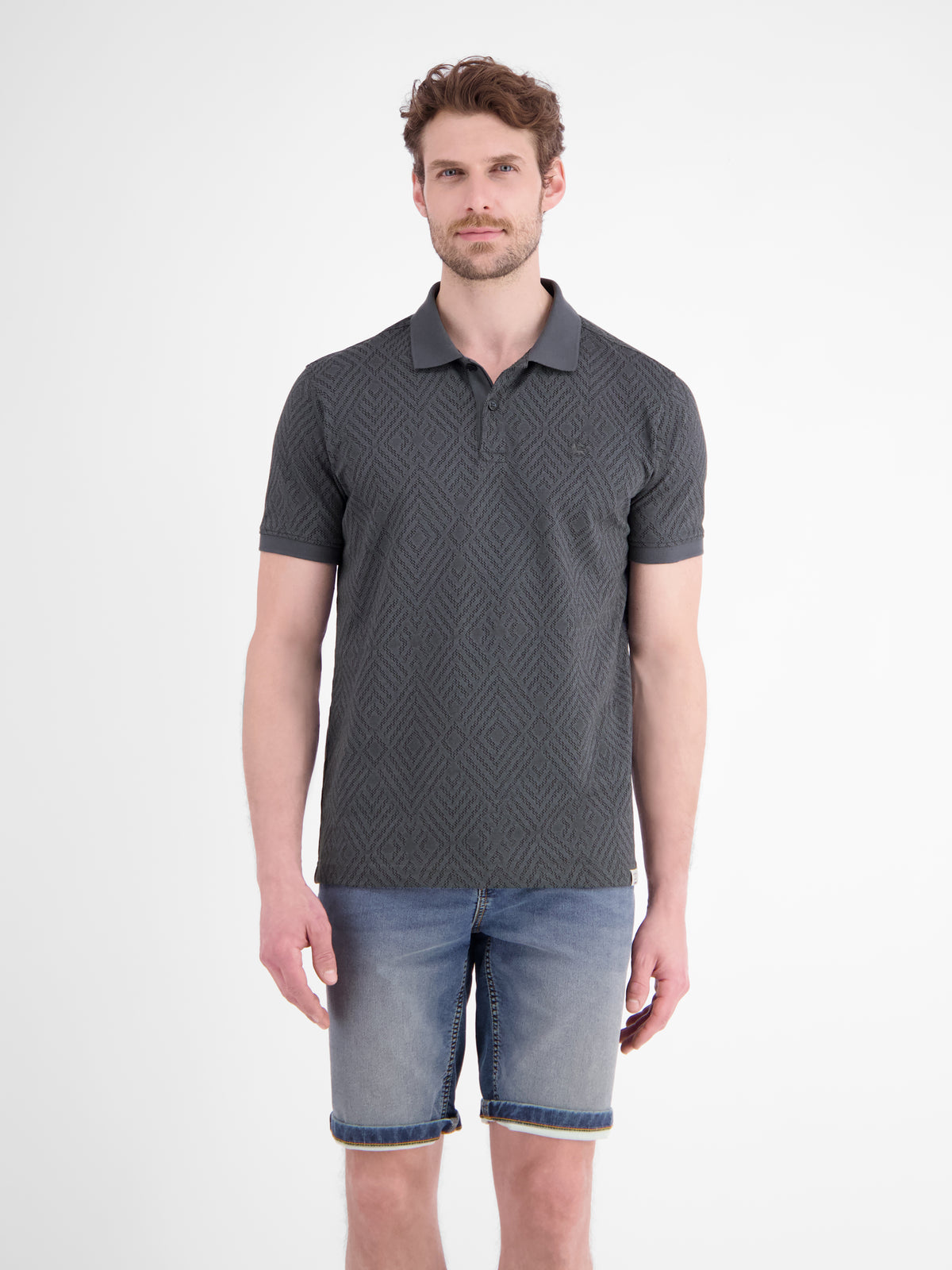 Poloshirt mit rautenförmigem Jaquard-Muster in 2-Tone-Optik - Polo Shirt Kurzarm