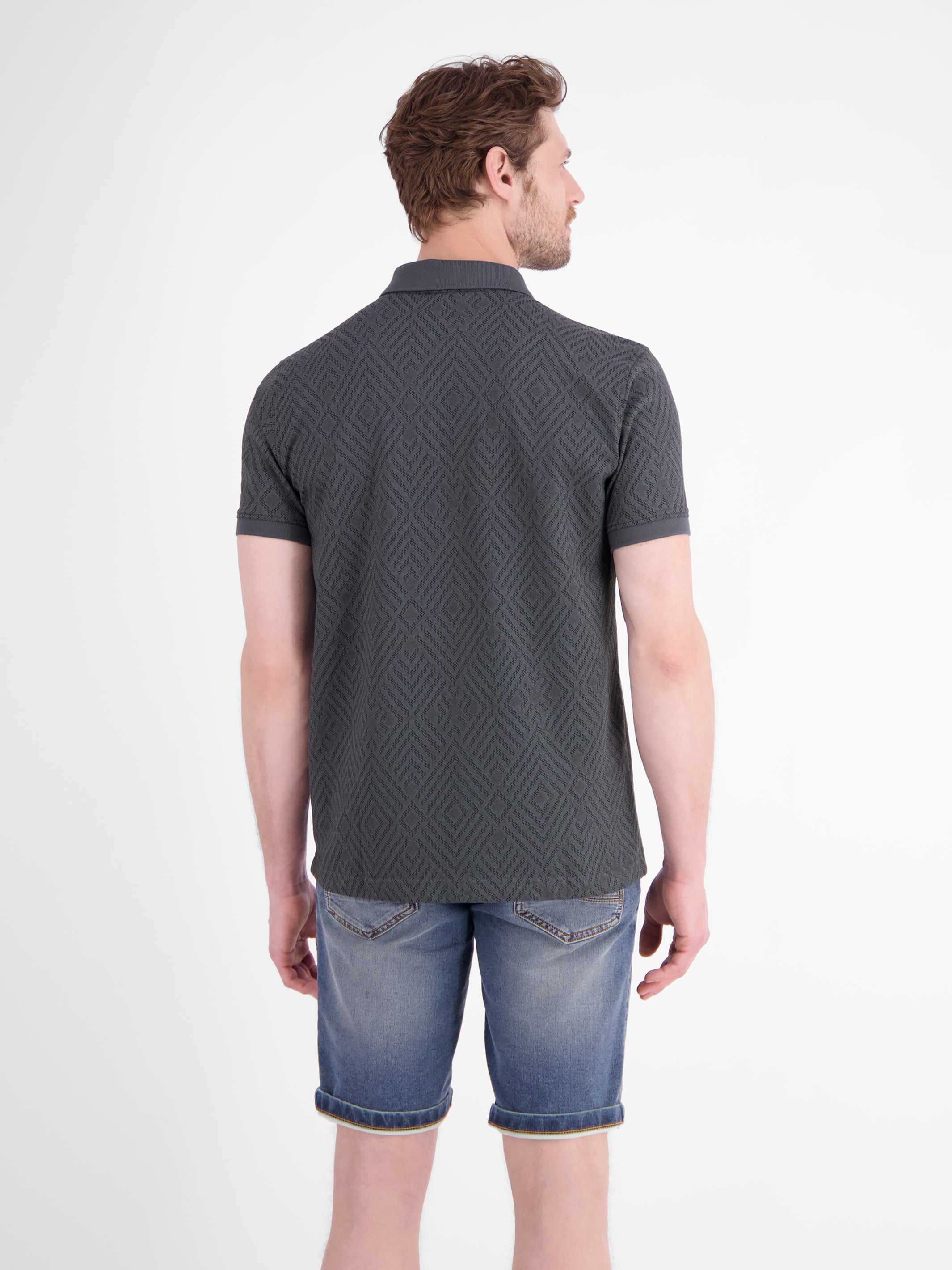 Poloshirt mit rautenförmigem Jaquard-Muster in 2-Tone-Optik - Polo Shirt Kurzarm