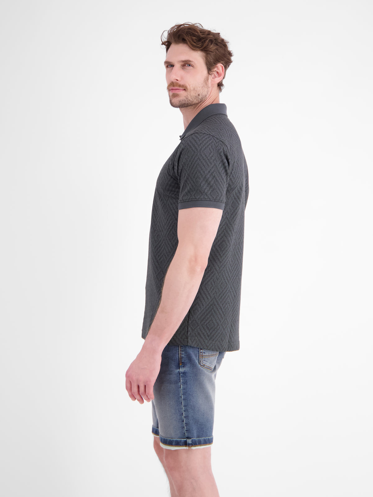 Poloshirt mit rautenförmigem Jaquard-Muster in 2-Tone-Optik - Polo Shirt Kurzarm