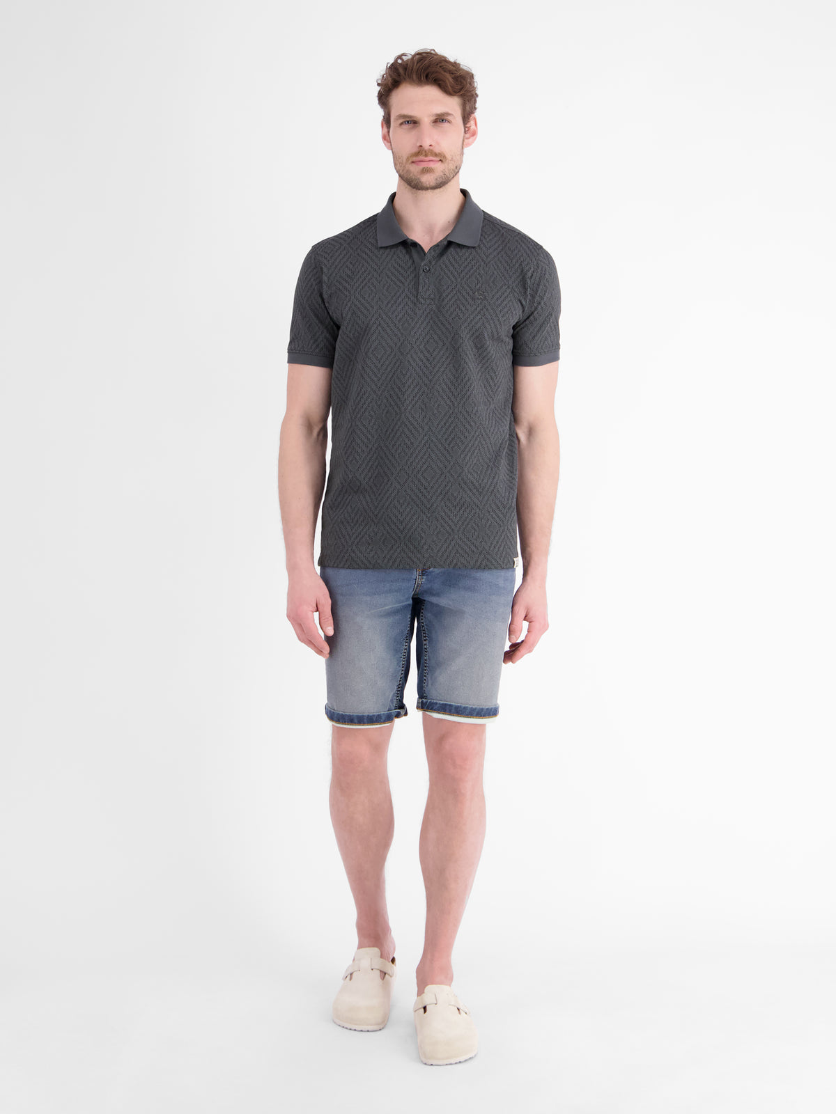 Poloshirt mit rautenförmigem Jaquard-Muster in 2-Tone-Optik - Polo Shirt Kurzarm