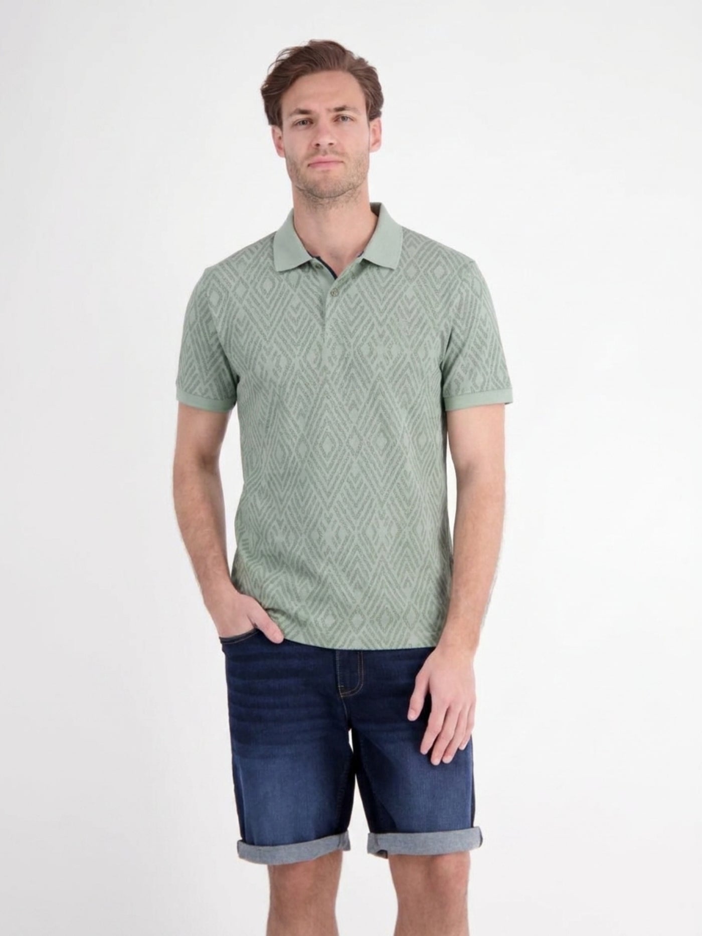 Poloshirt met ruitvormig jacquardpatroon in tweekleurige look