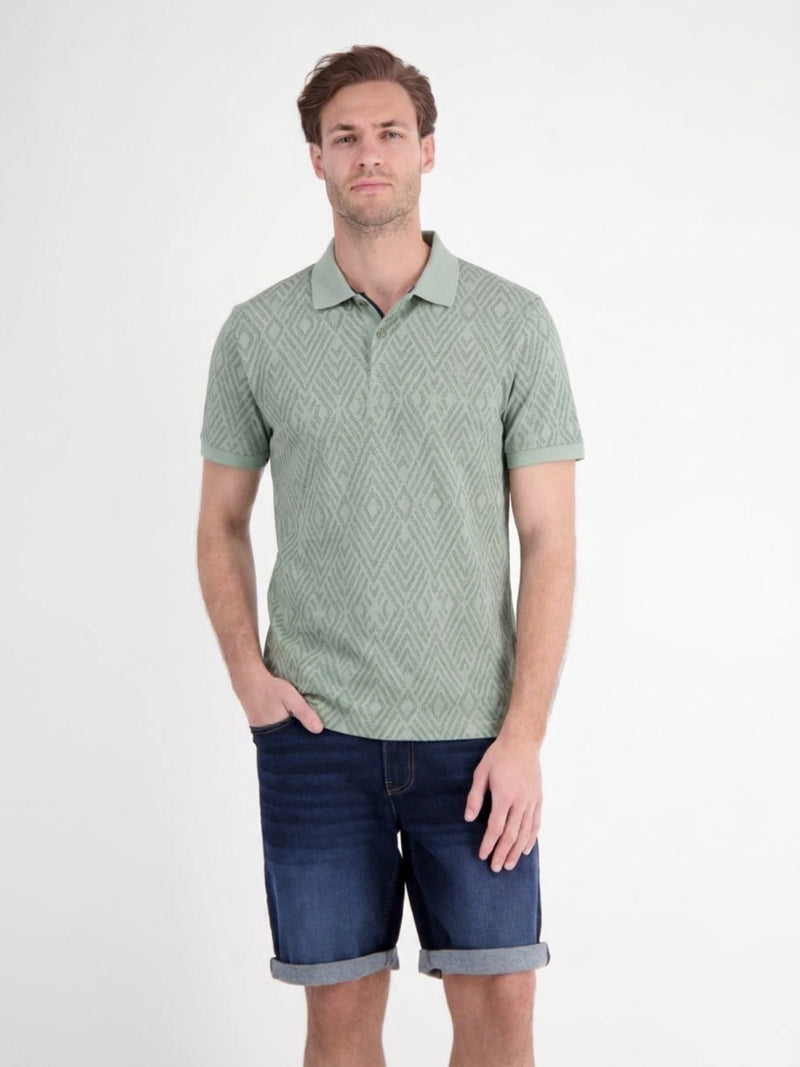 Polo shirt with diamond-shaped 2-tone jacquard pattern