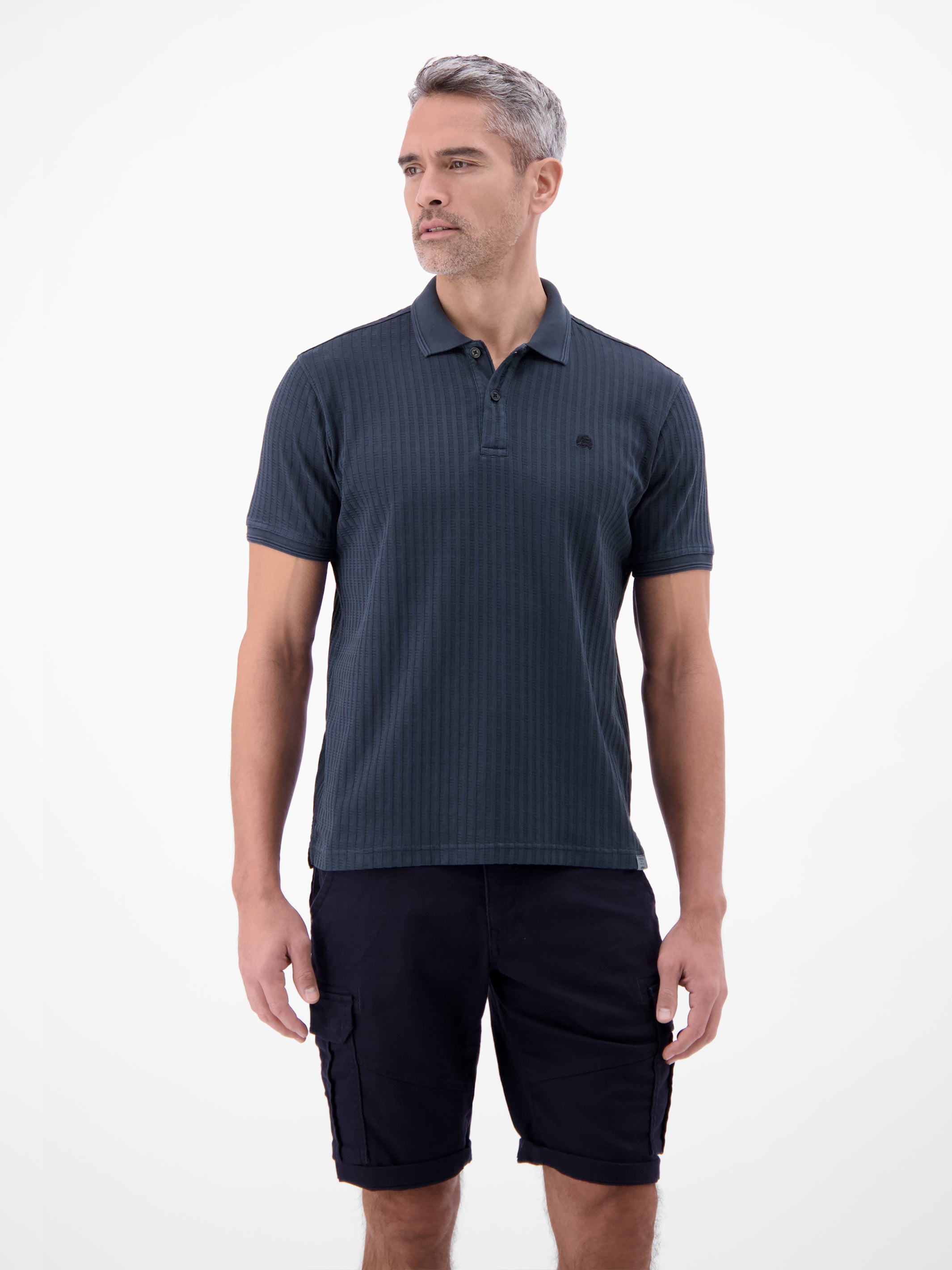Poloshirt aus Jaquard mit Waffelstruktur in Vintage-Optik - Polo Shirt Kurzarm