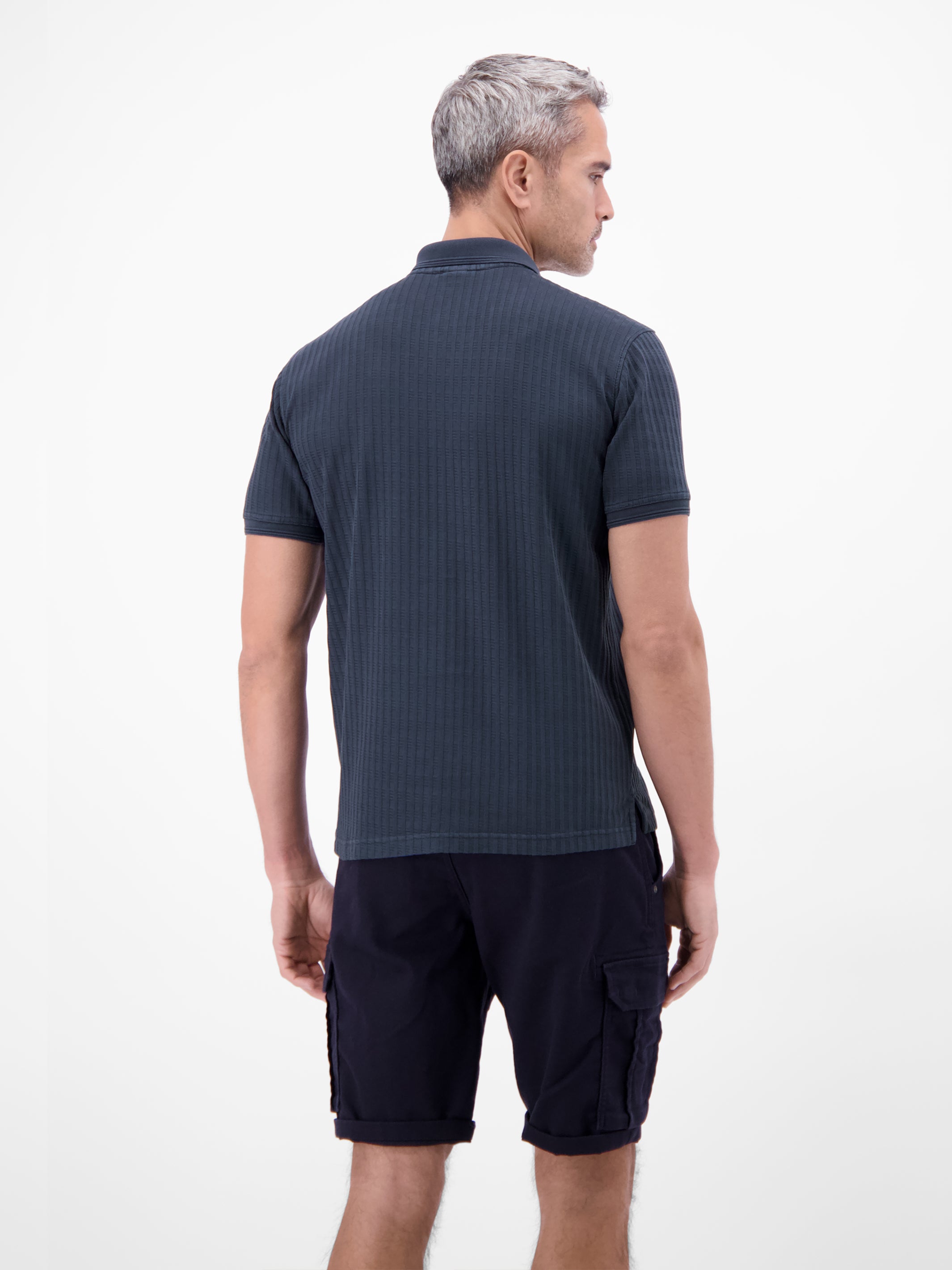 Poloshirt aus Jaquard mit Waffelstruktur in Vintage-Optik - Polo Shirt Kurzarm