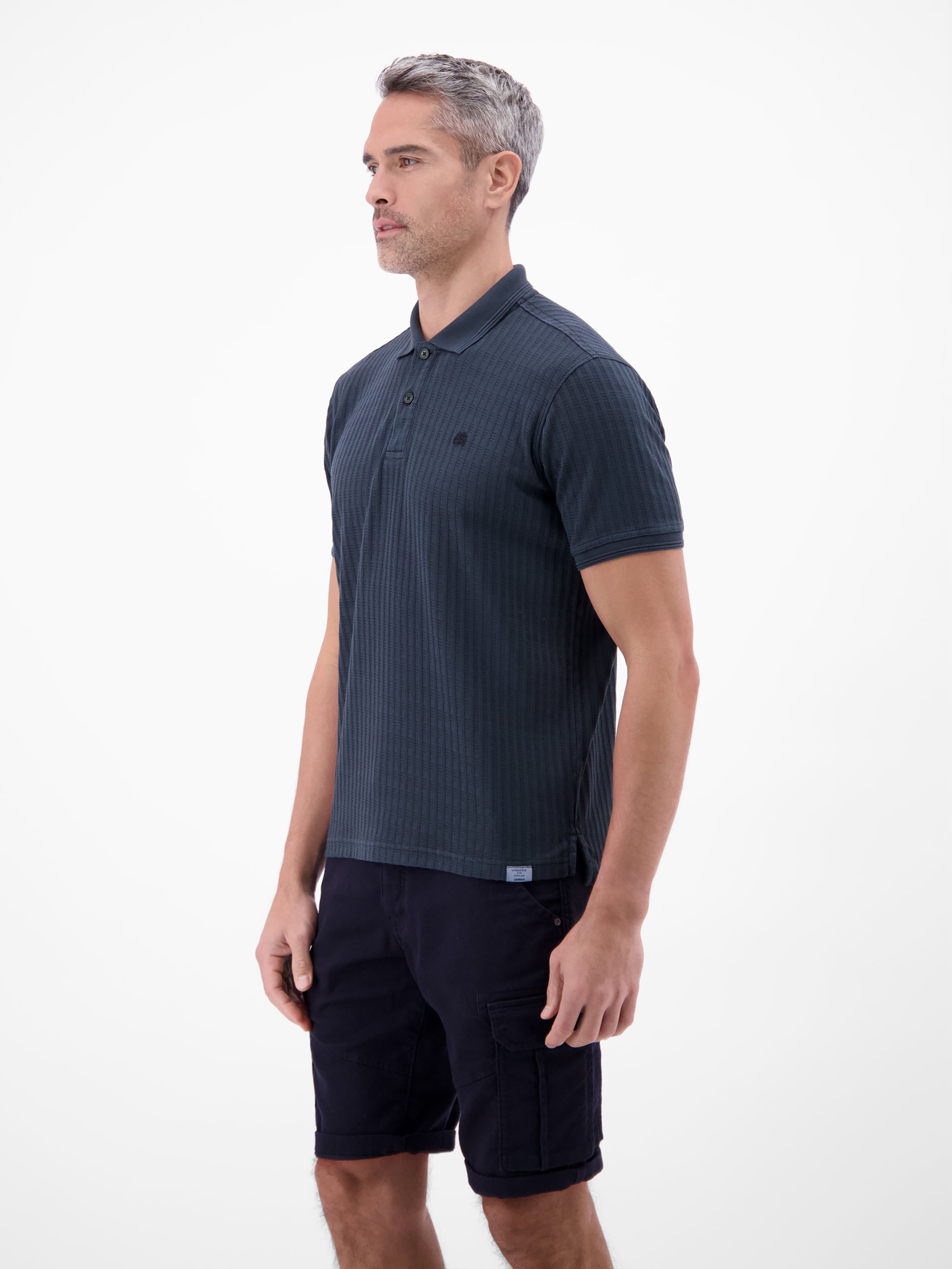 Poloshirt aus Jaquard mit Waffelstruktur in Vintage-Optik - Polo Shirt Kurzarm