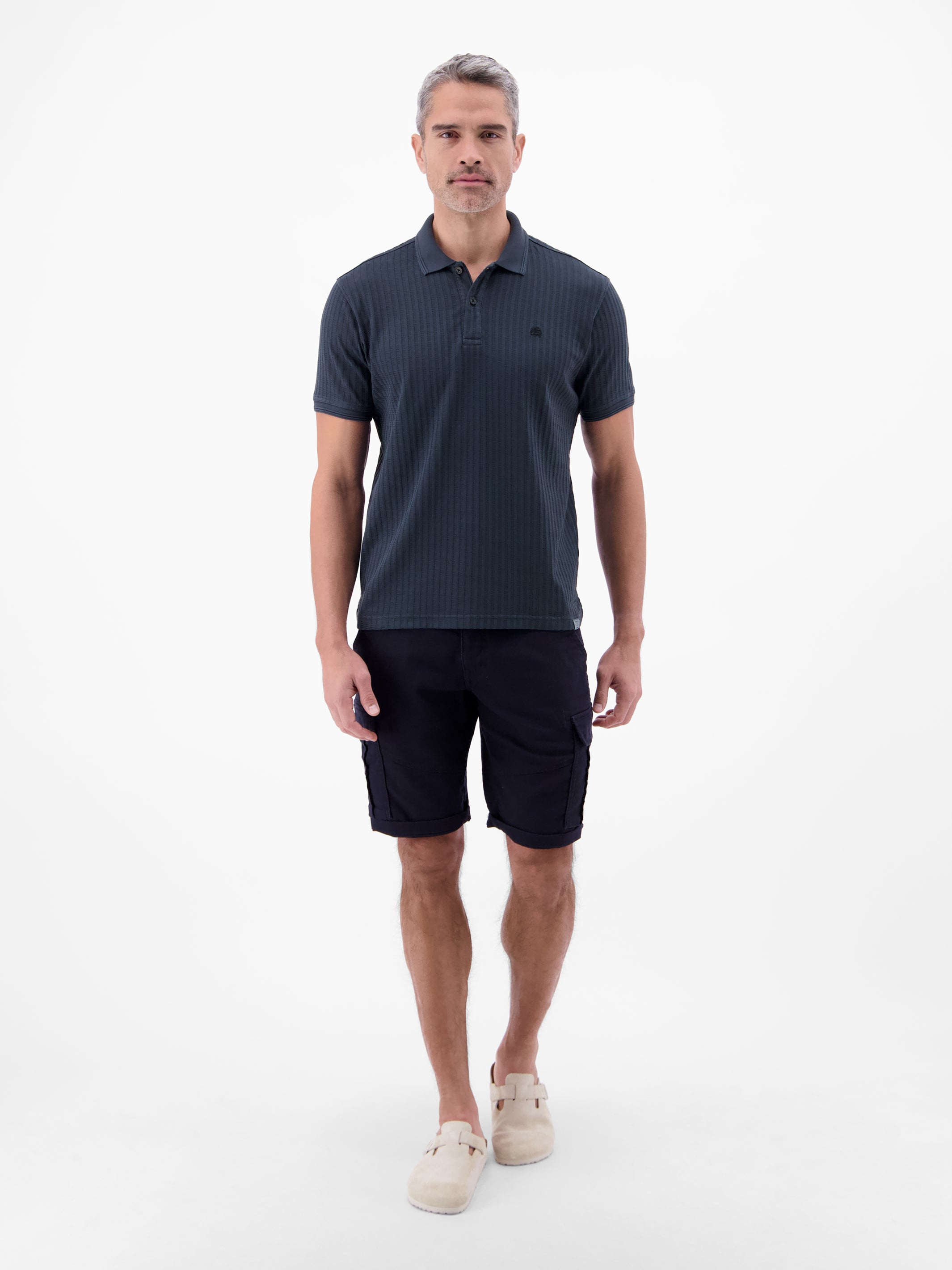 Poloshirt aus Jaquard mit Waffelstruktur in Vintage-Optik - Polo Shirt Kurzarm