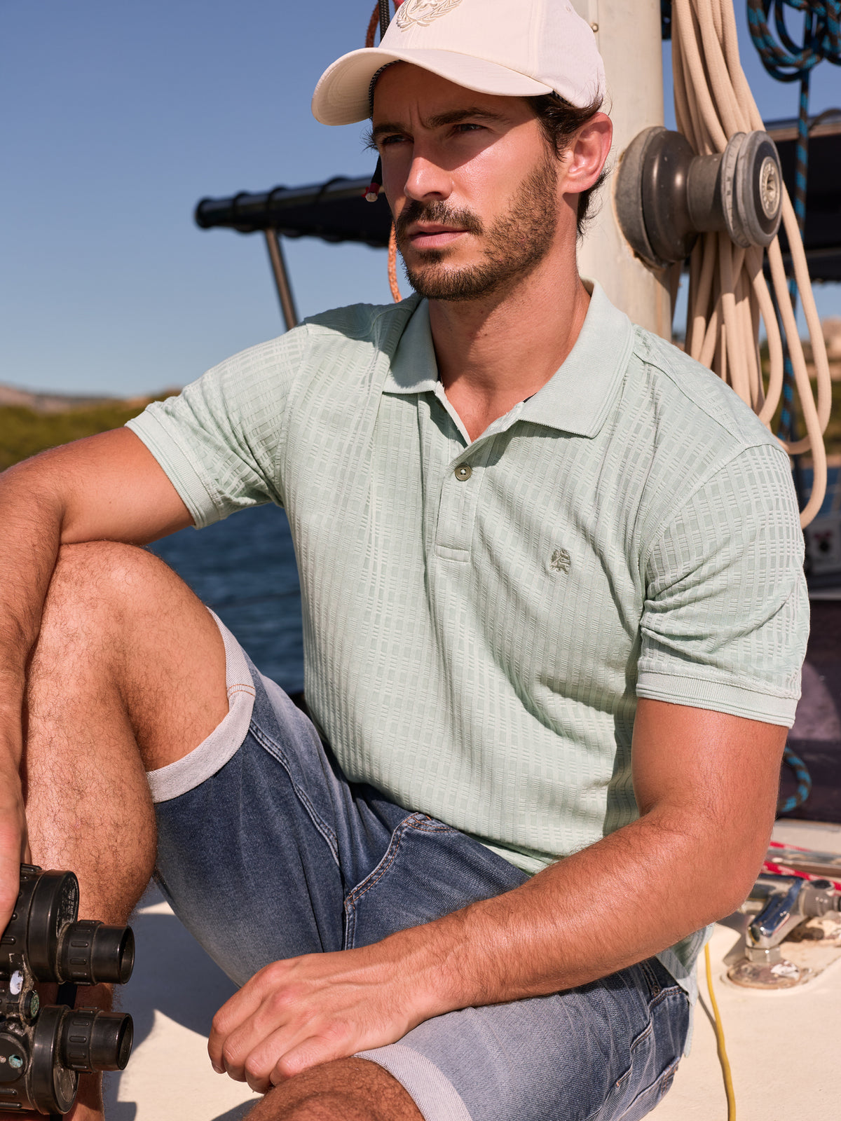 Poloshirt aus Jacquard mit Waffelstruktur in Vintage-Optik