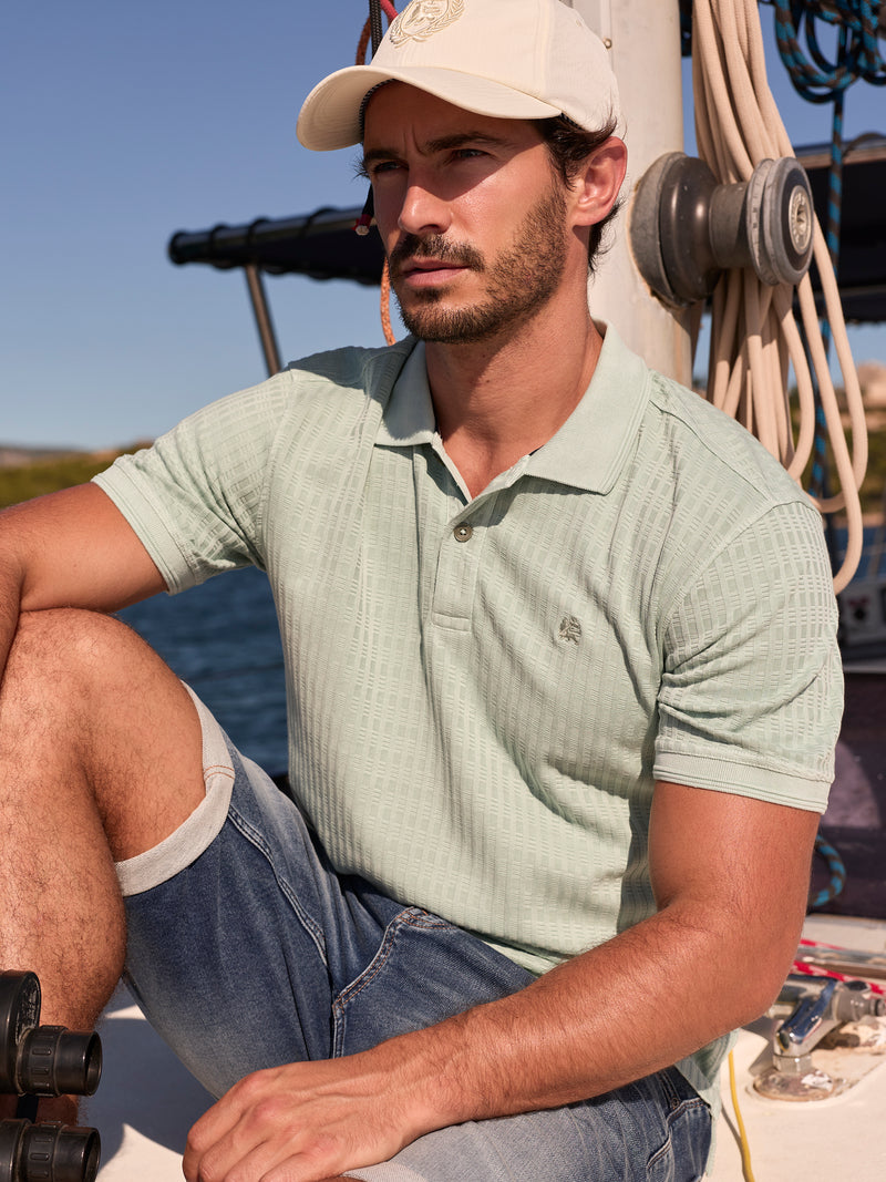 Poloshirt aus Jaquard mit Waffelstruktur in Vintage-Optik - Polo Shirt Kurzarm