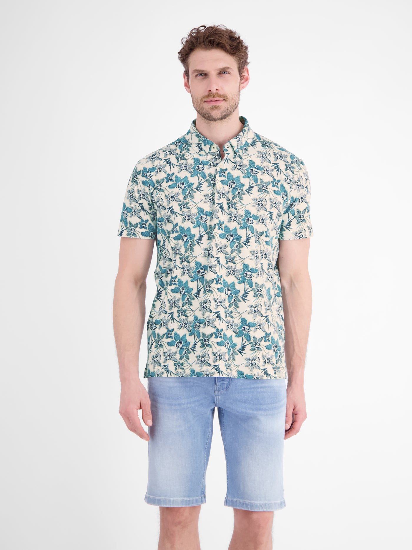 Sommerliches Poloshirt mit angesagtem, floralem Printmuster - Polo Shirt Kurzarm