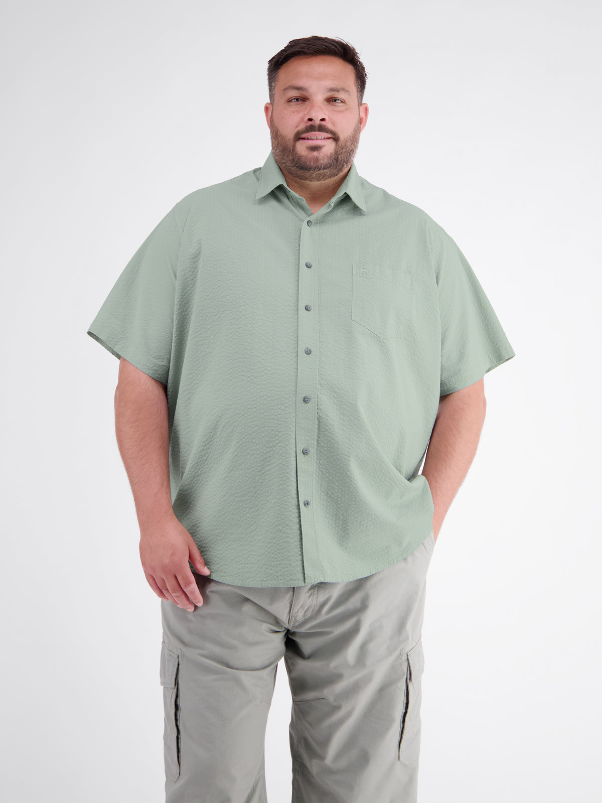 Casual Short-Sleeve Shirt with Striped Texture, Plus Sizes