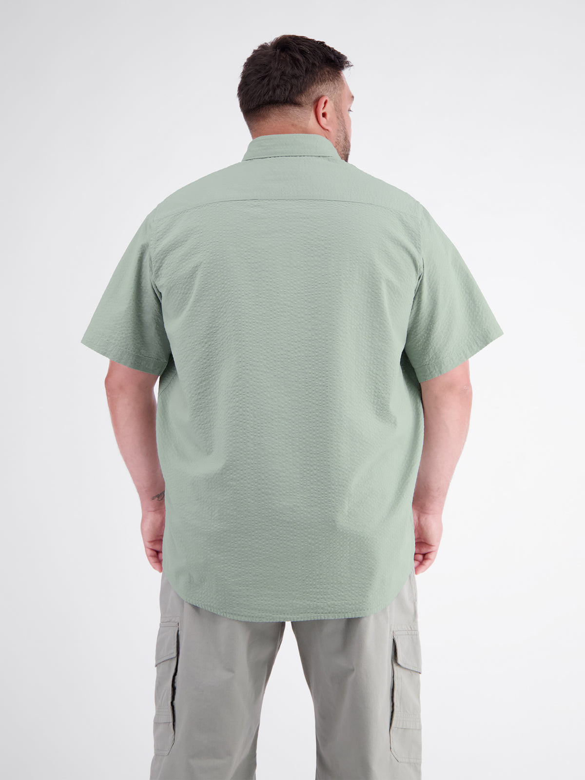 Casual Short-Sleeve Shirt with Striped Texture, Plus Sizes