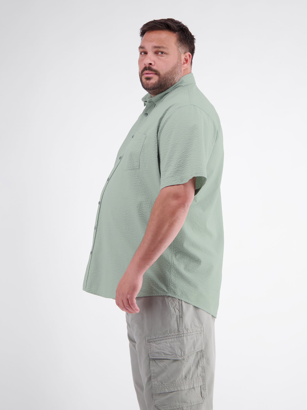 Casual Short-Sleeve Shirt with Striped Texture, Plus Sizes