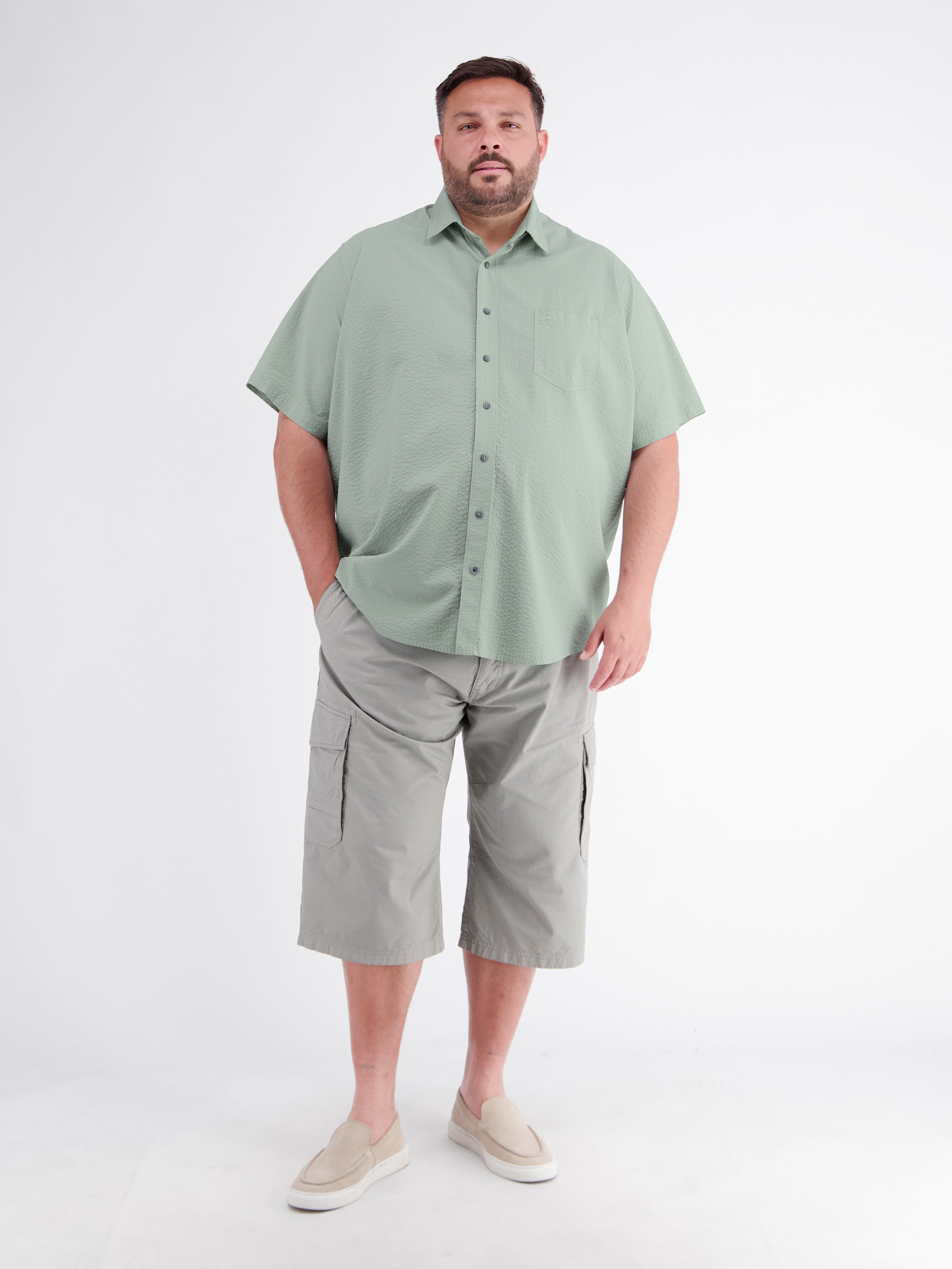 Casual Short-Sleeve Shirt with Striped Texture, Plus Sizes