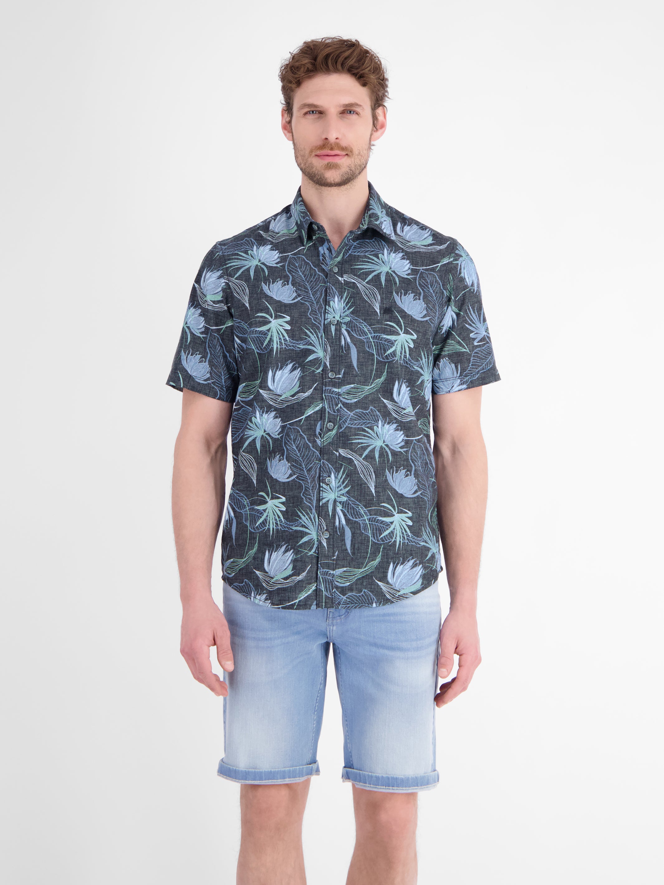 Casual Kurzarmhemd mit floralem Print aus leichtem Material - Kurzarmhemd