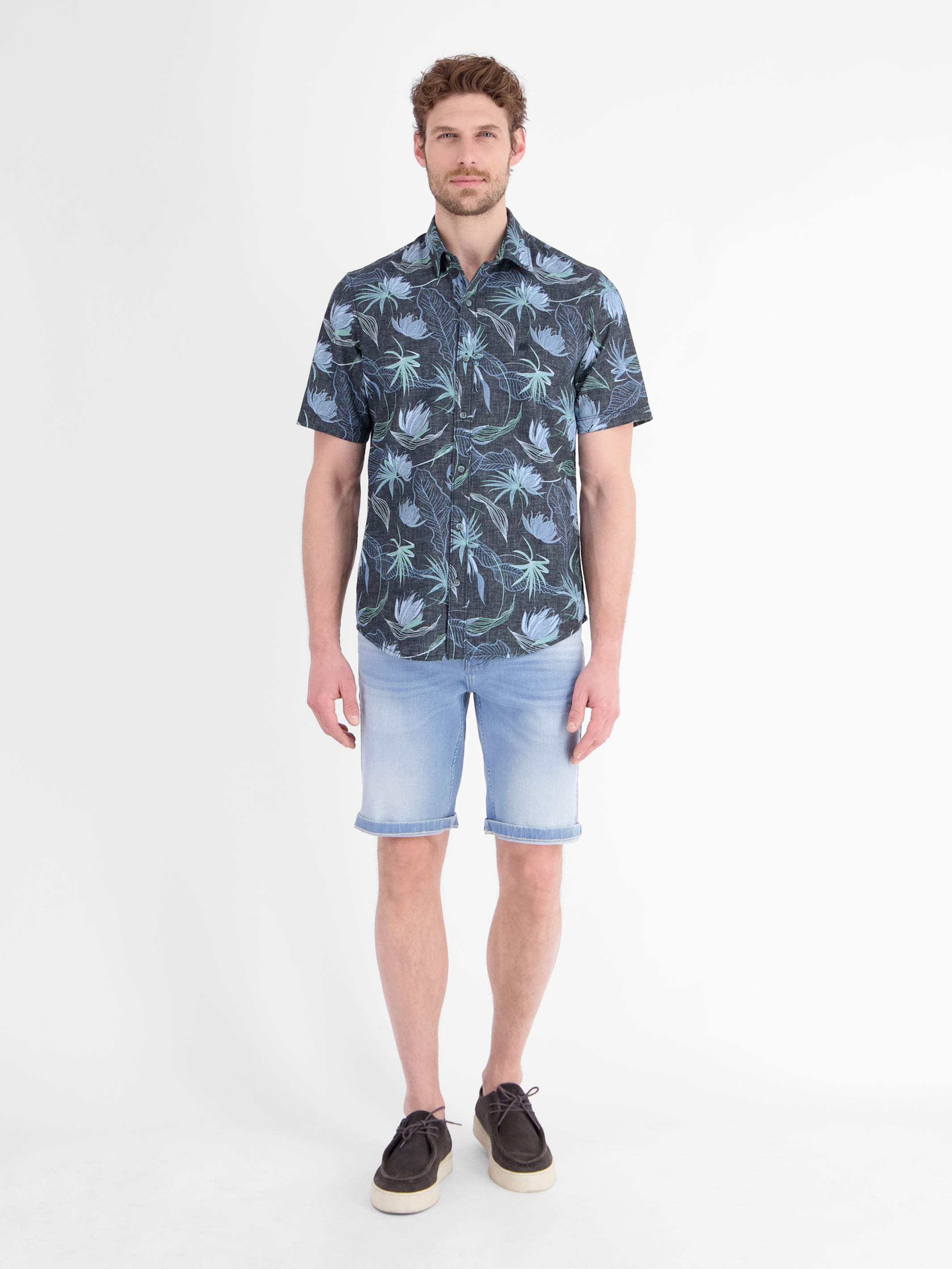 Casual Kurzarmhemd mit floralem Print aus leichtem Material - Kurzarmhemd