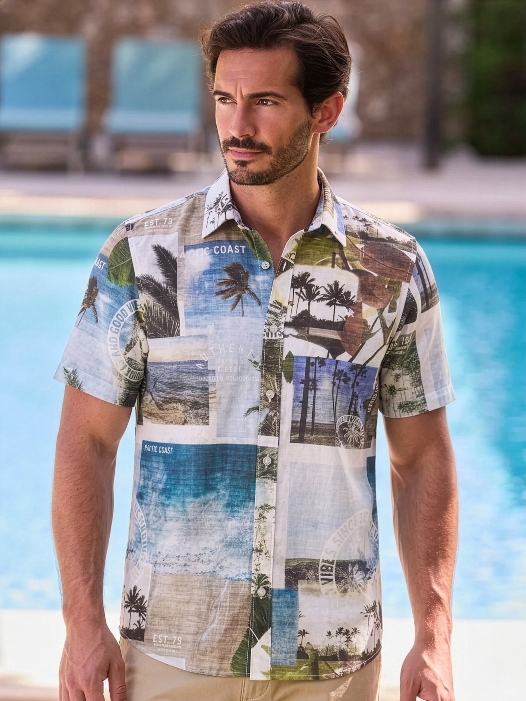 Bequemes und leichtes Stretch Kurzarmhemd im Hawaii-Look - Kurzarmhemd