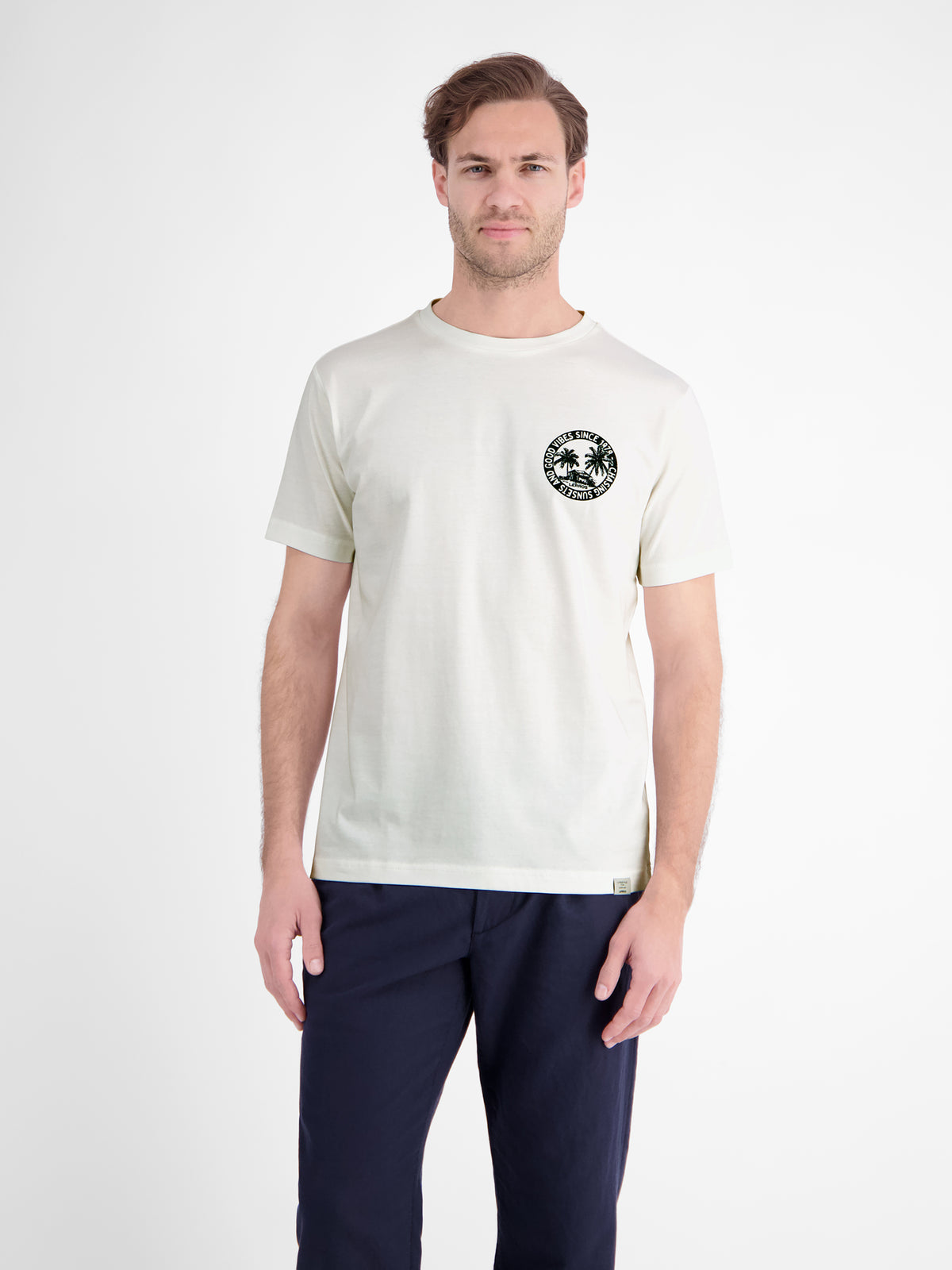 Lässiges, unifarbenes T-Shirt aus reiner Baumwolle mit Print - T-Shirt Rundhals