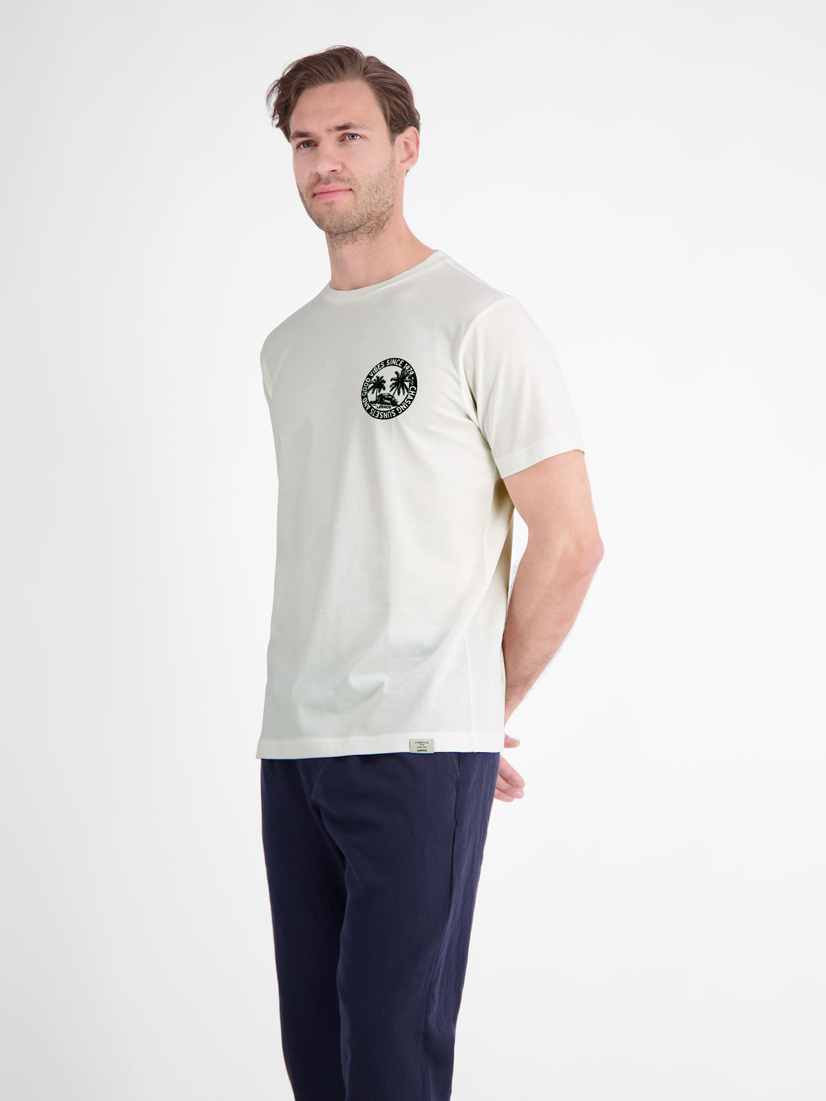 Lässiges, unifarbenes T-Shirt aus reiner Baumwolle mit Print - T-Shirt Rundhals