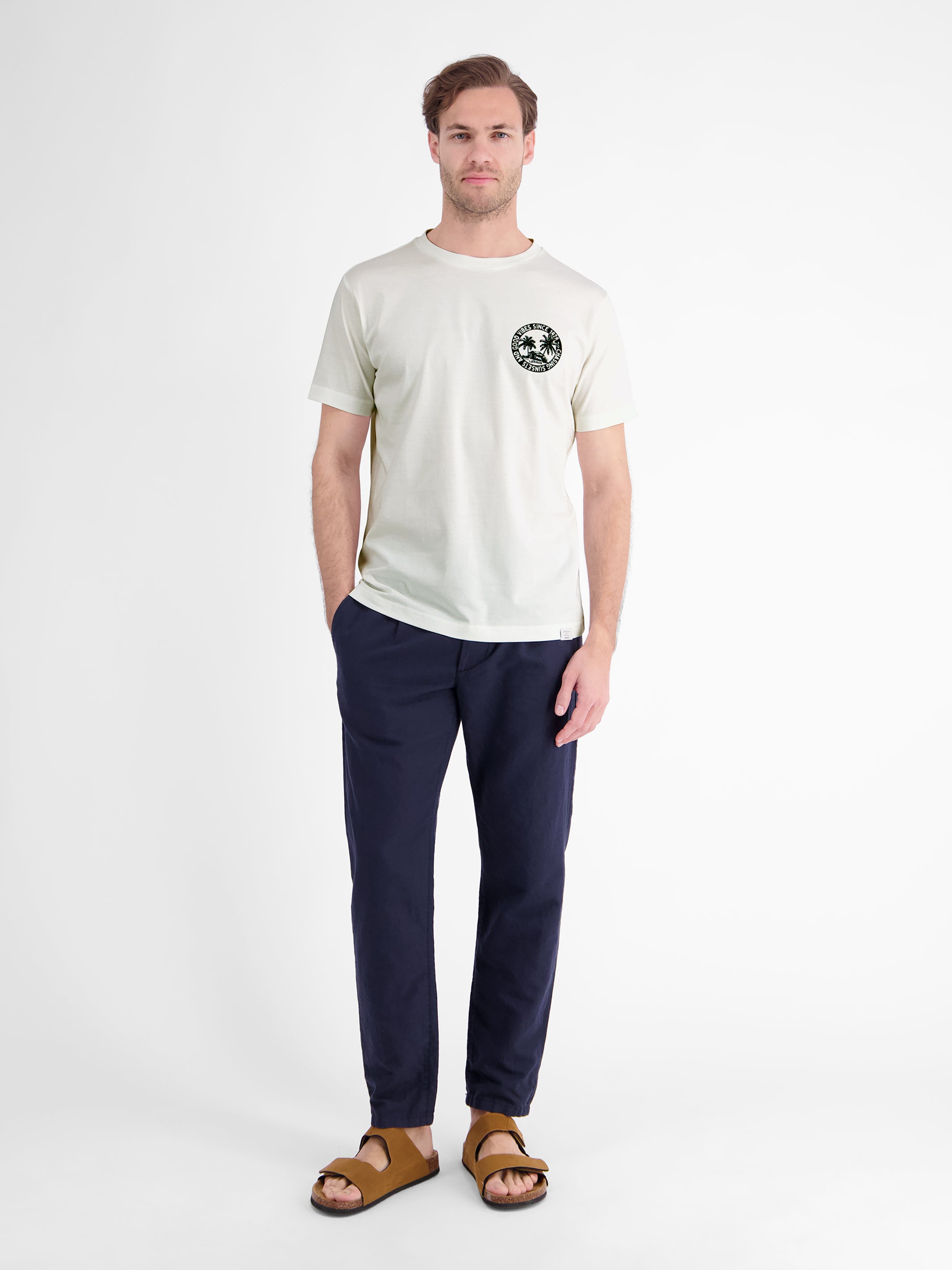 Lässiges, unifarbenes T-Shirt aus reiner Baumwolle mit Print - T-Shirt Rundhals