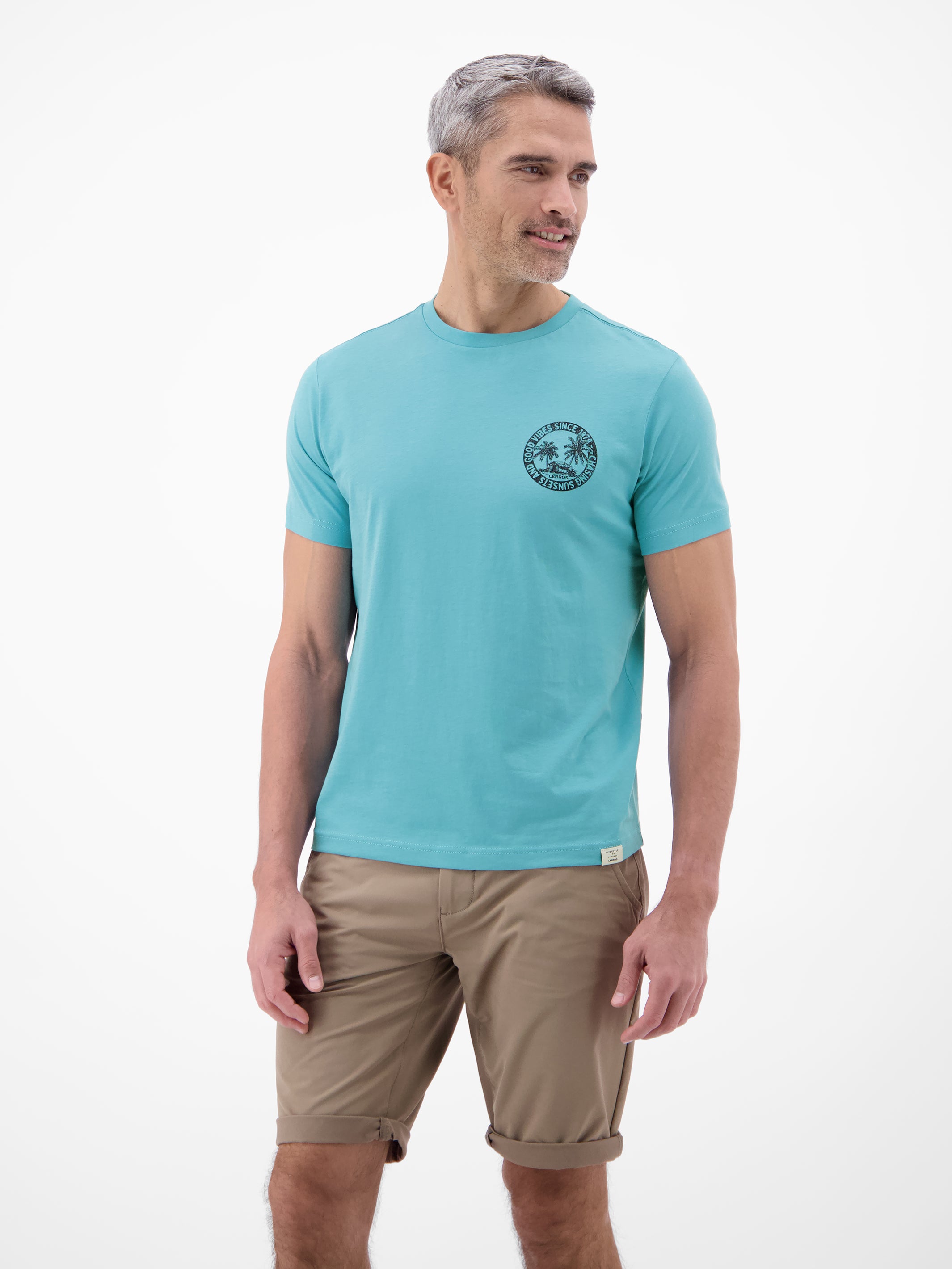 Lässiges, unifarbenes T-Shirt aus reiner Baumwolle mit Print - T-Shirt Rundhals