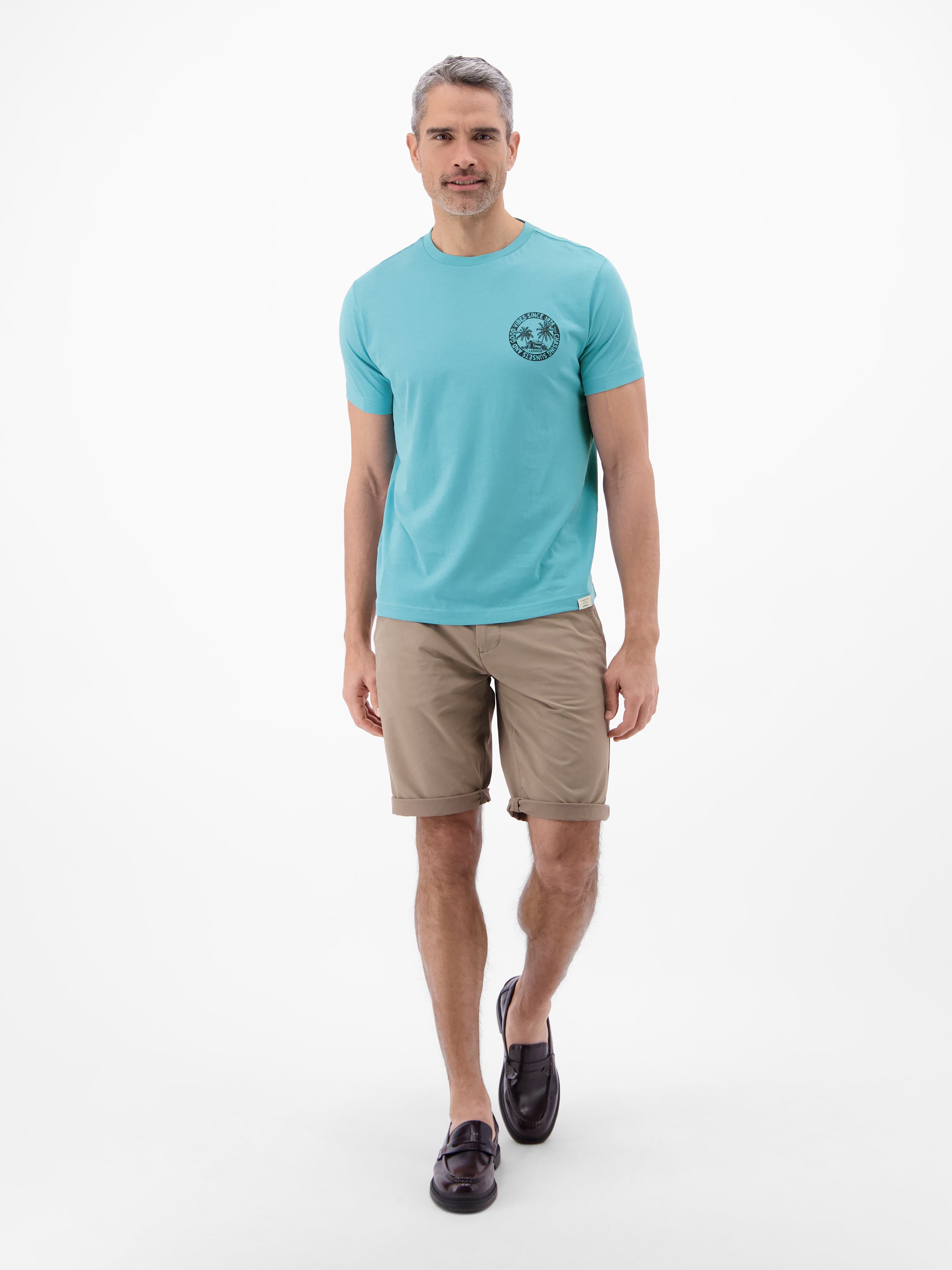 Lässiges, unifarbenes T-Shirt aus reiner Baumwolle mit Print - T-Shirt Rundhals