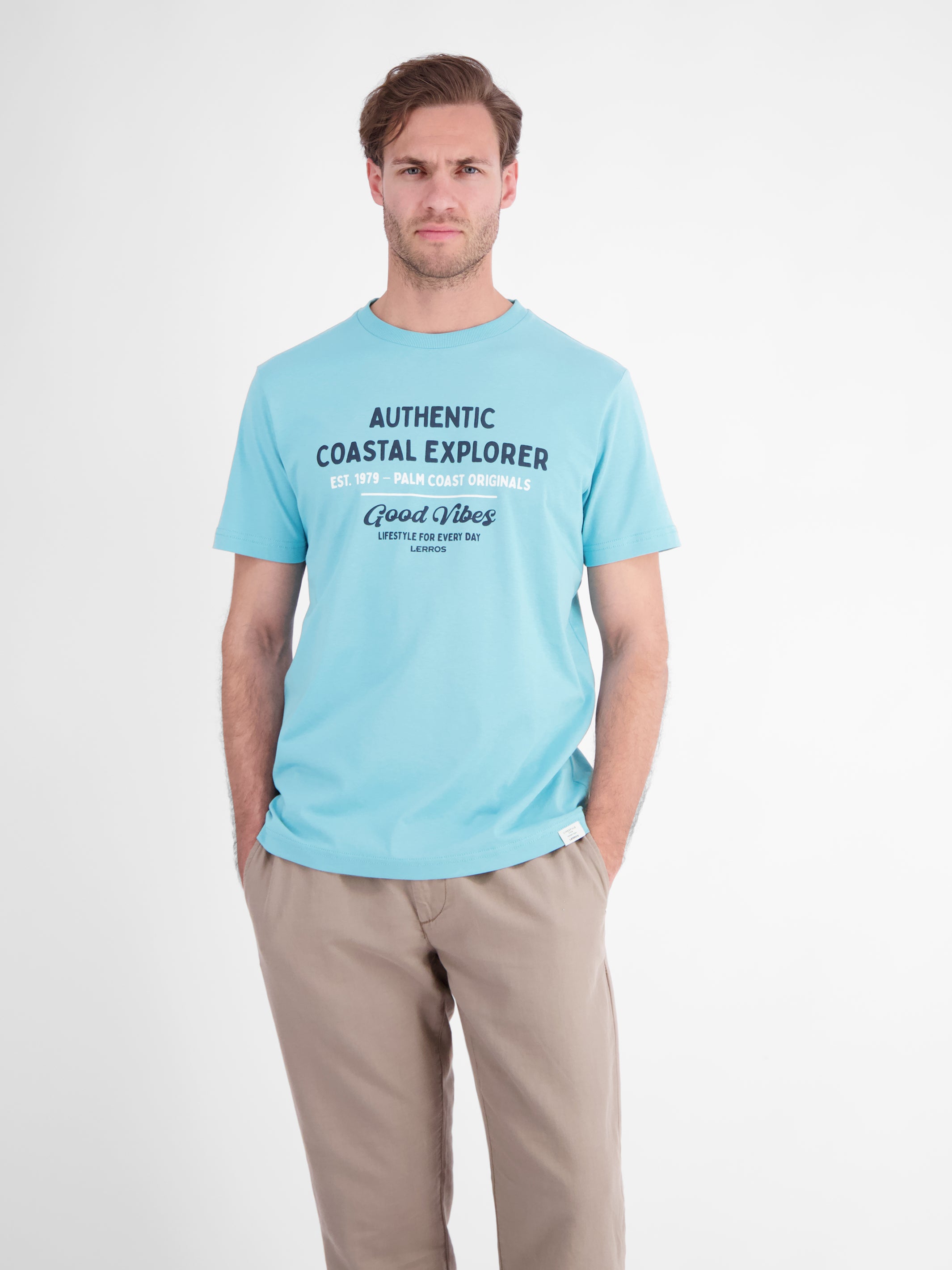 T-Shirt mit O-Neck aus softer Baumwolle mit Summervibe-Print - T-Shirt Rundhals