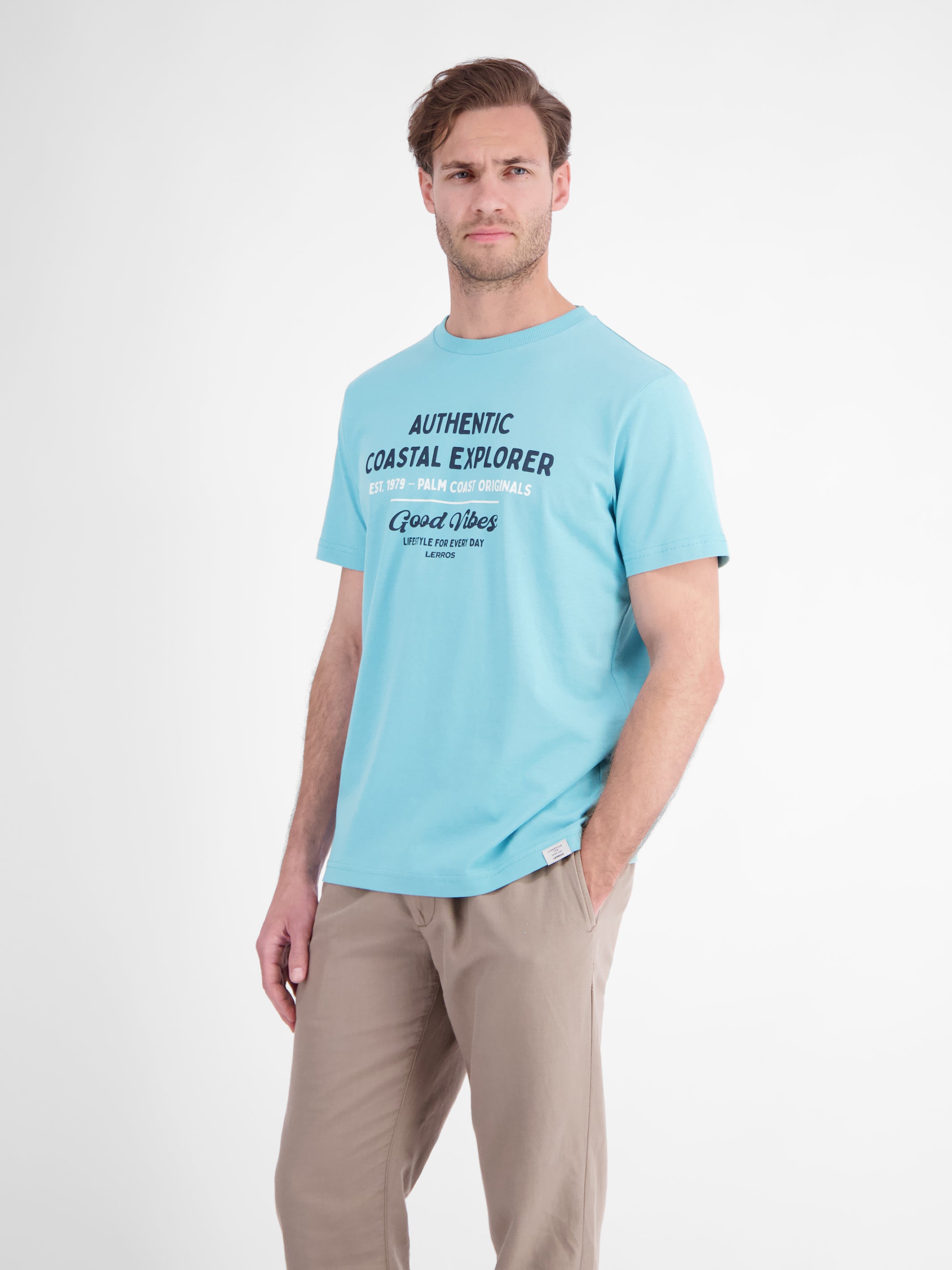 T-Shirt mit O-Neck aus softer Baumwolle mit Summervibe-Print - T-Shirt Rundhals