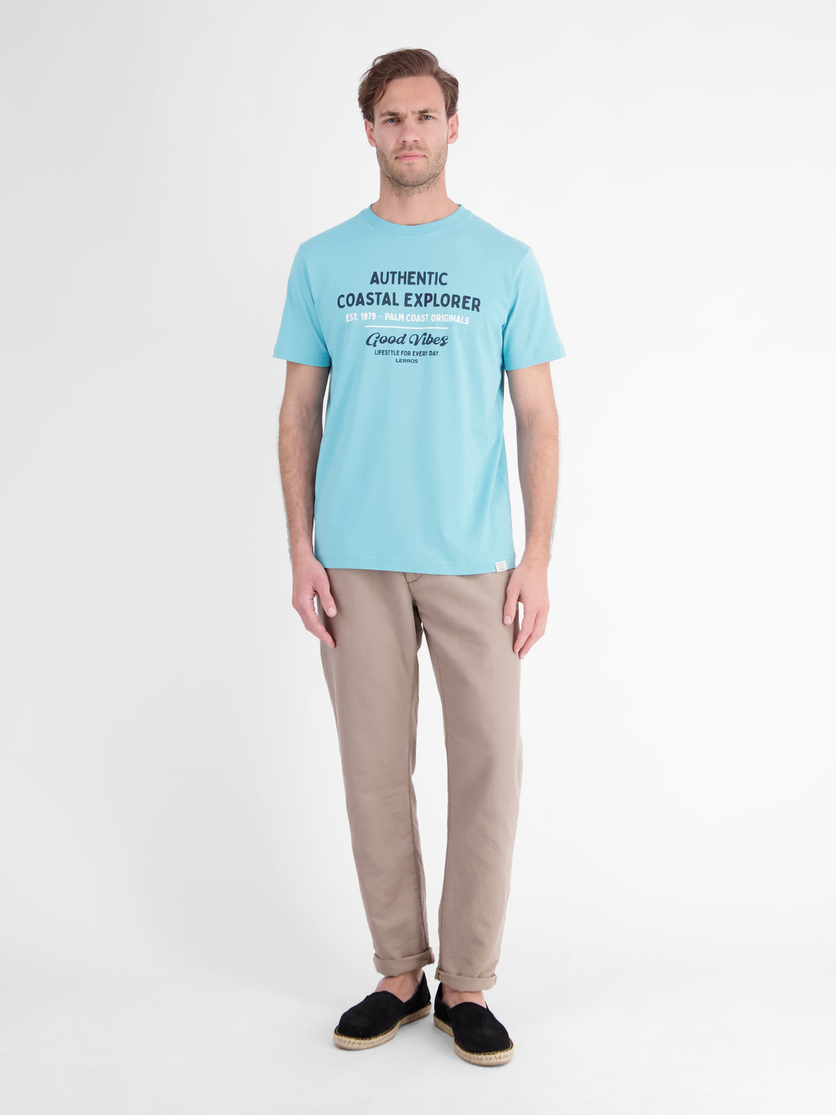 T-Shirt mit O-Neck aus softer Baumwolle mit Summervibe-Print - T-Shirt Rundhals