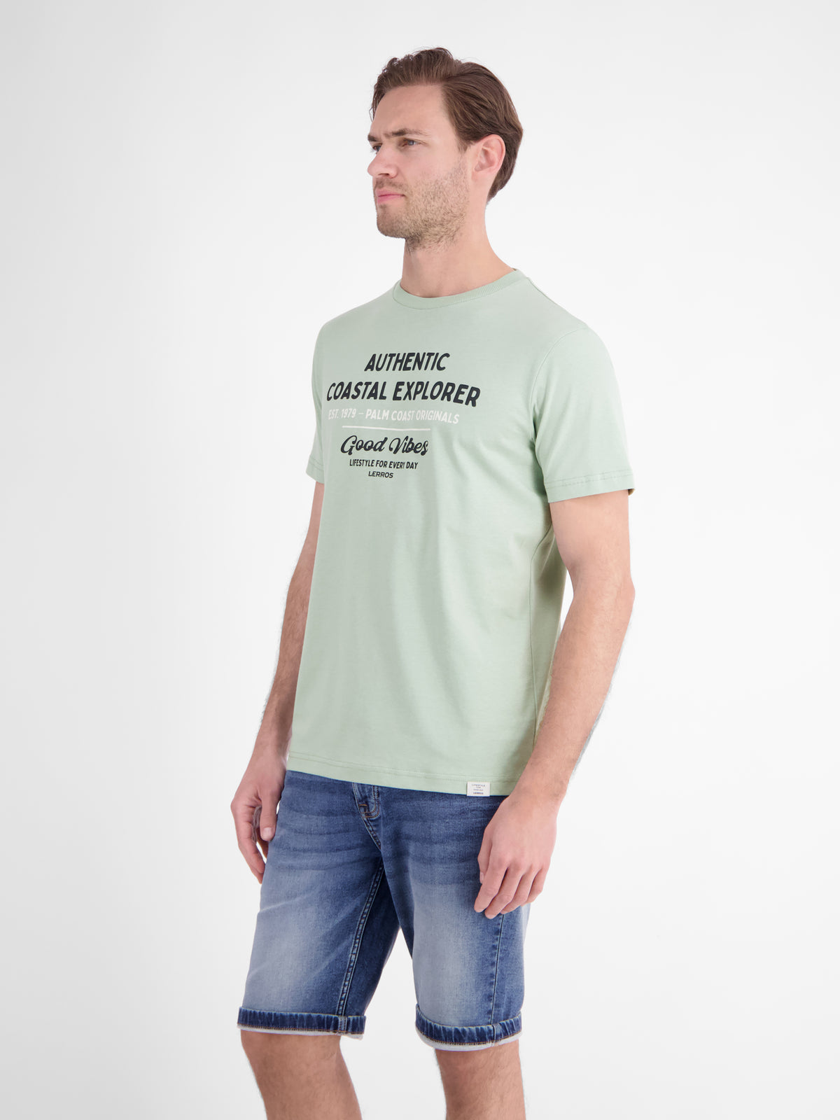 T-Shirt mit O-Neck aus softer Baumwolle mit Summervibe-Print - T-Shirt Rundhals