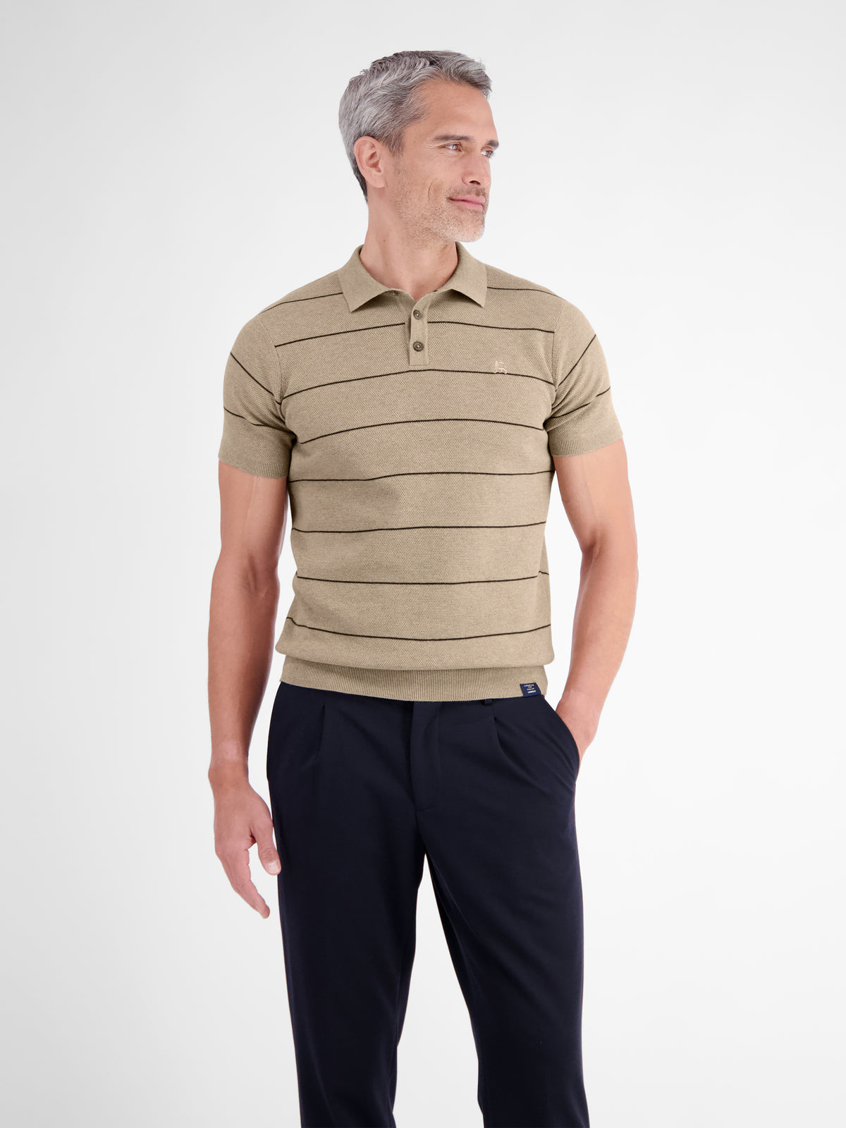 Strick-Polo-Shirt mit Streifenmuster aus reiner Baumwolle