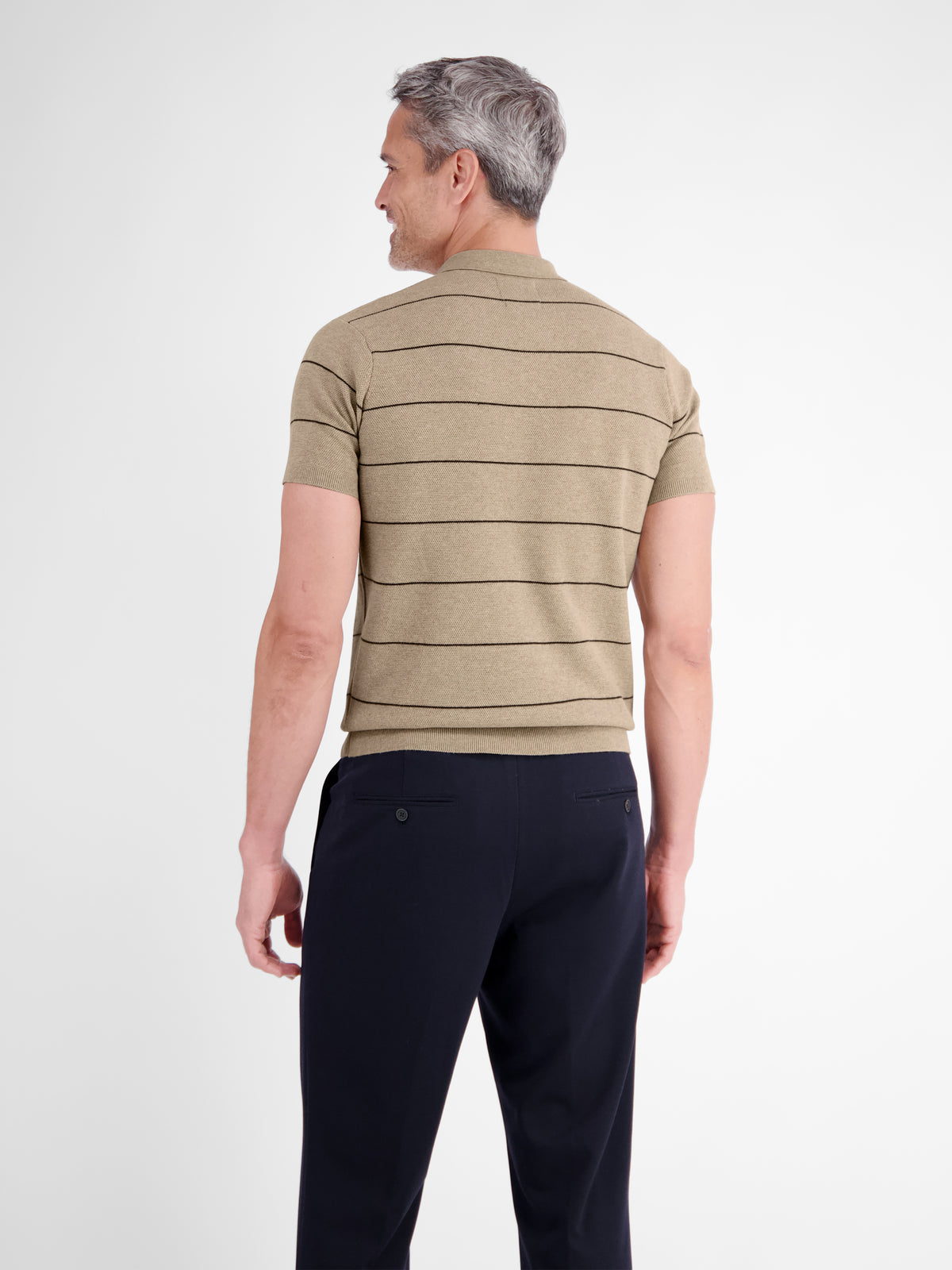 Strick-Polo-Shirt mit Streifenmuster aus reiner Baumwolle